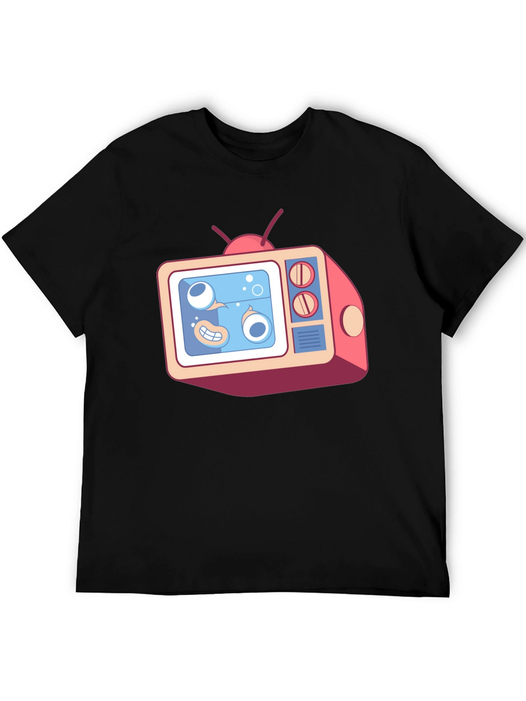Cartoon TV Graphic Tee - Black Unisex T-Shirt
