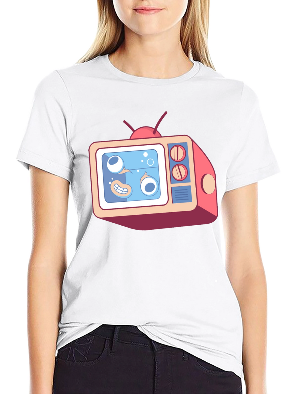 Cartoon TV Graphic Tee - Black Unisex T-Shirt