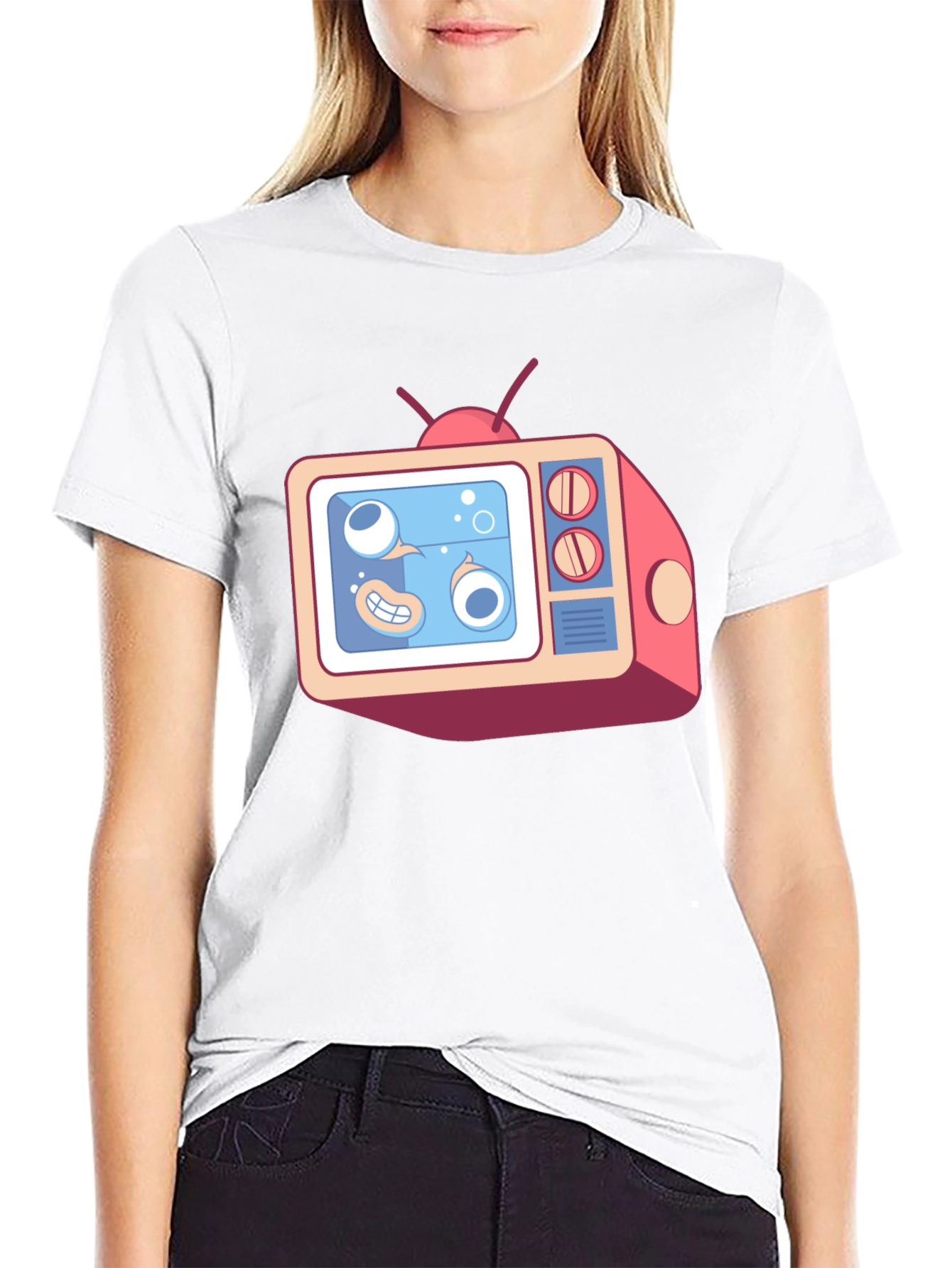 Cartoon TV Graphic Tee - Black Unisex T-Shirt