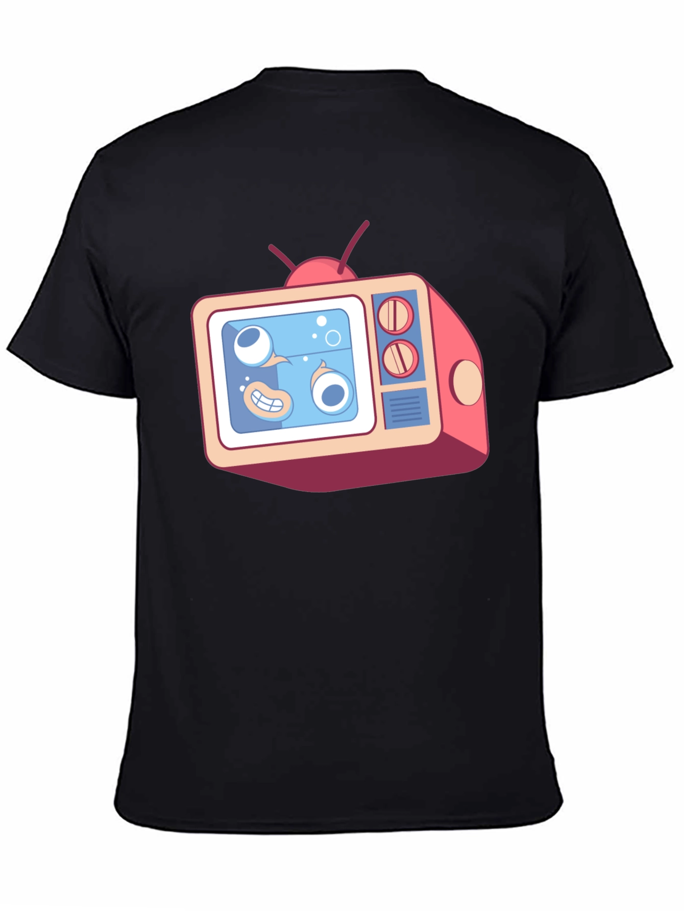 Cartoon TV Graphic Tee - Black Unisex T-Shirt