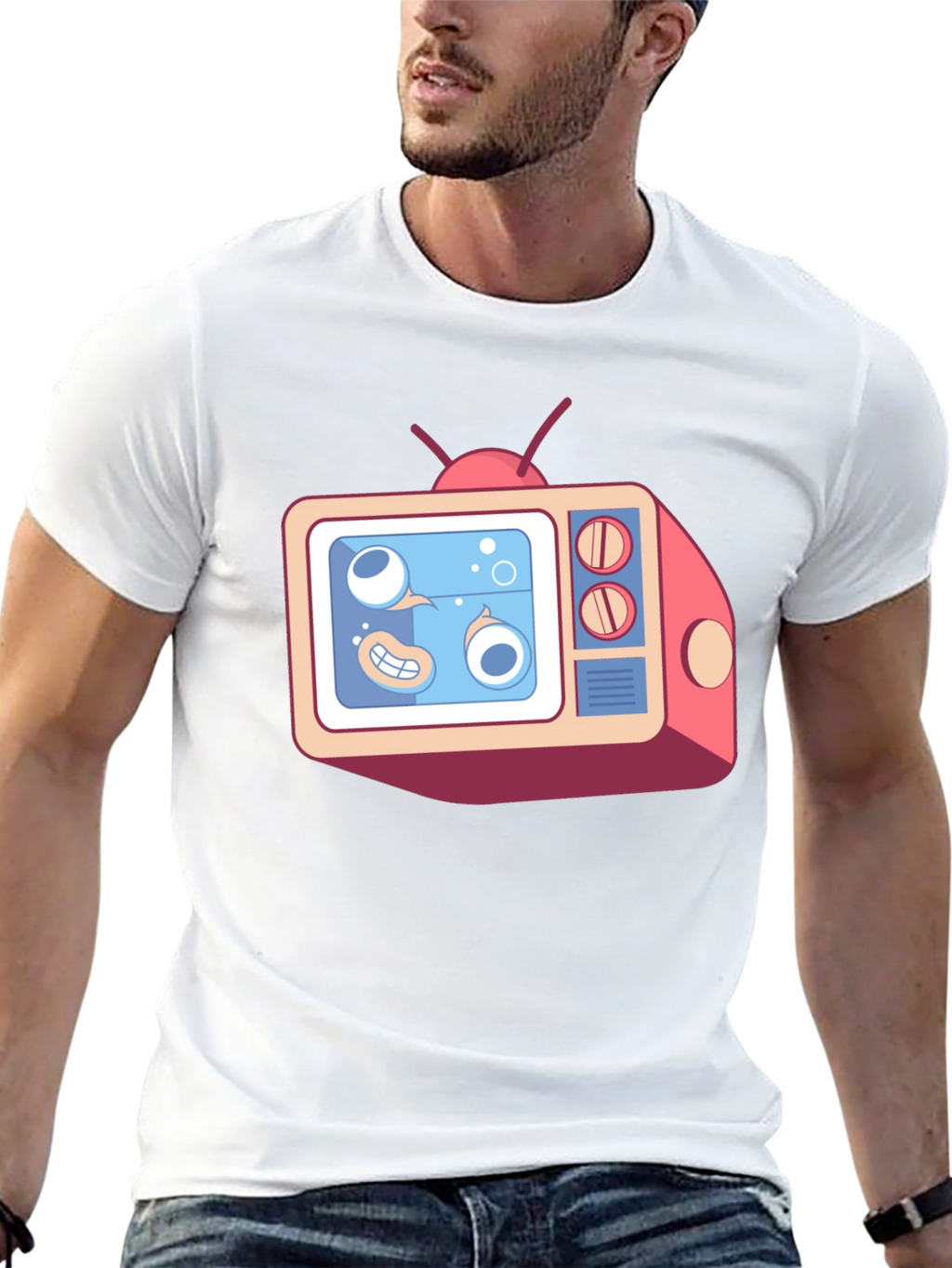 Cartoon TV Graphic Tee - Black Unisex T-Shirt