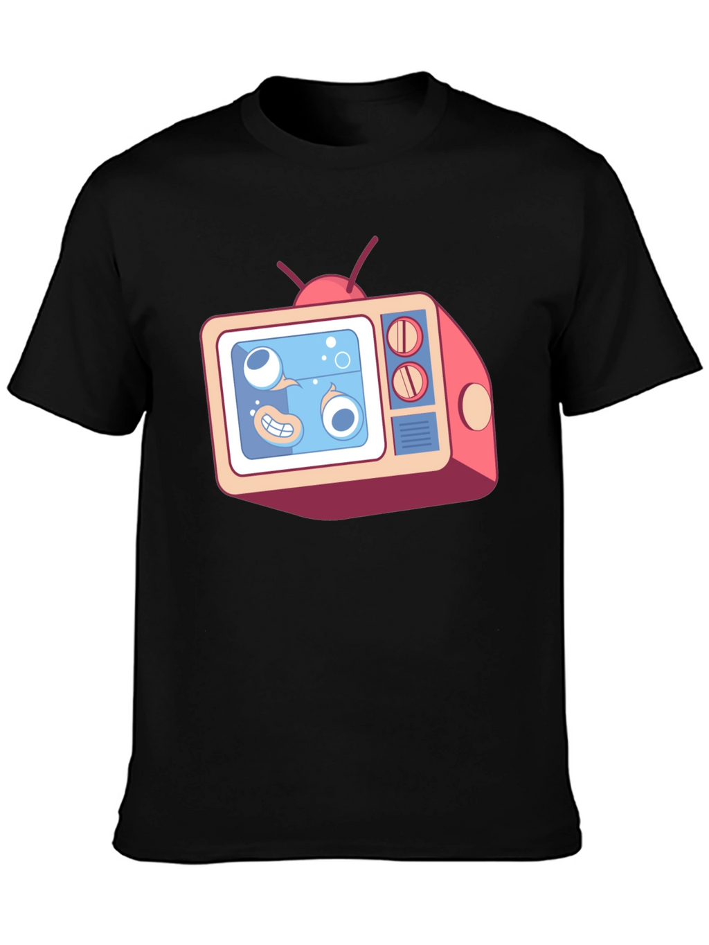 Cartoon TV Graphic Tee - Black Unisex T-Shirt