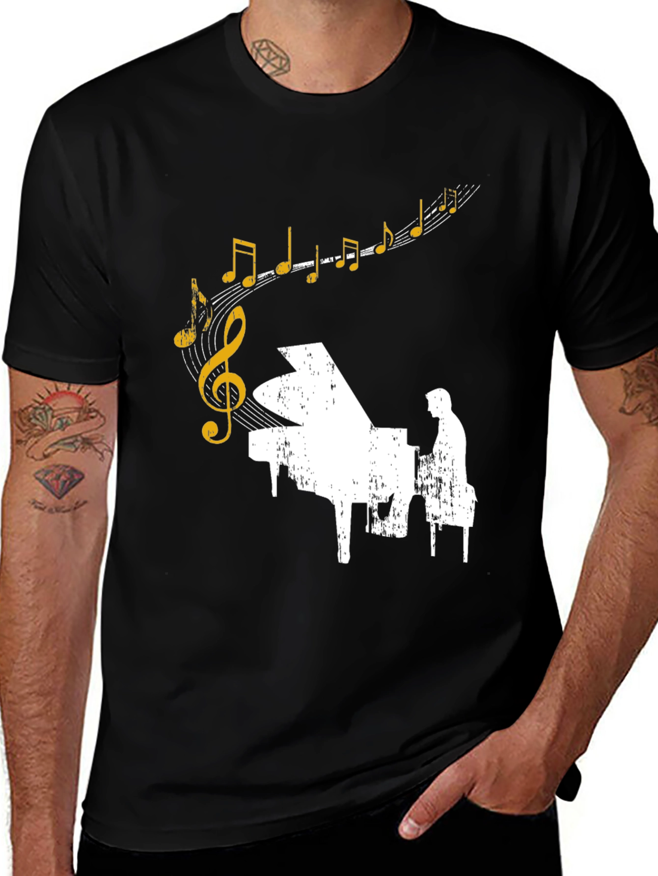 Piano Player Music Notes Graphic Tee - Stylish Musician Shirt