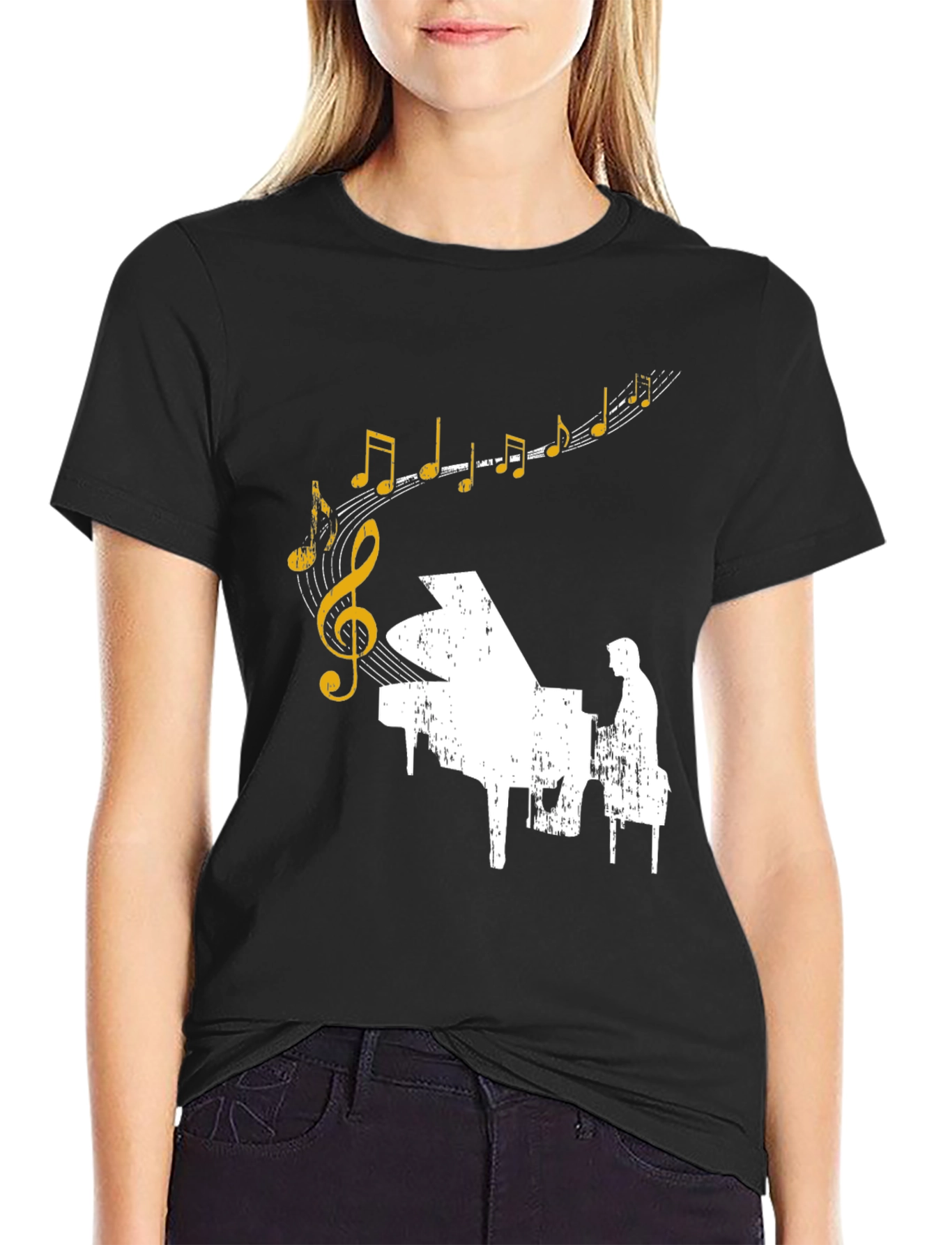 Piano Player Music Notes Graphic Tee - Stylish Musician Shirt
