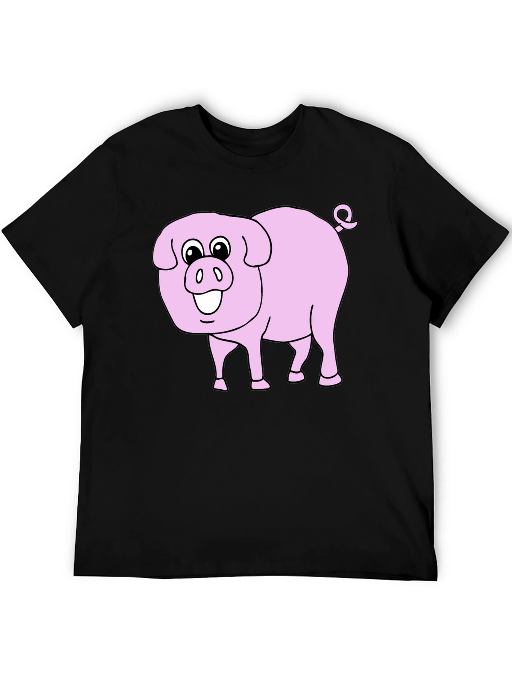 Cute Pig Graphic Tee - Black Cotton Blend