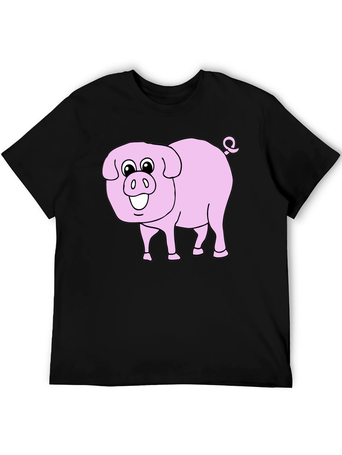 Cute Pig Graphic Tee - Black Cotton Blend