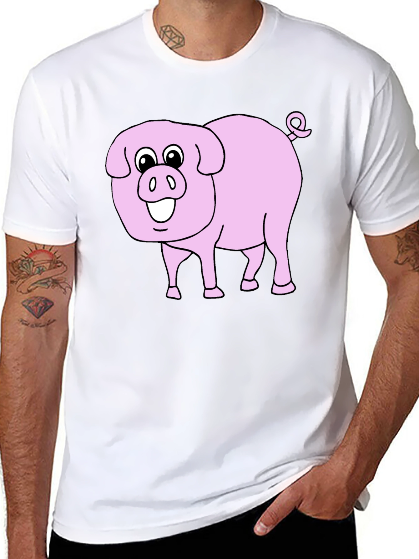 Cute Pig Graphic Tee - Black Cotton Blend