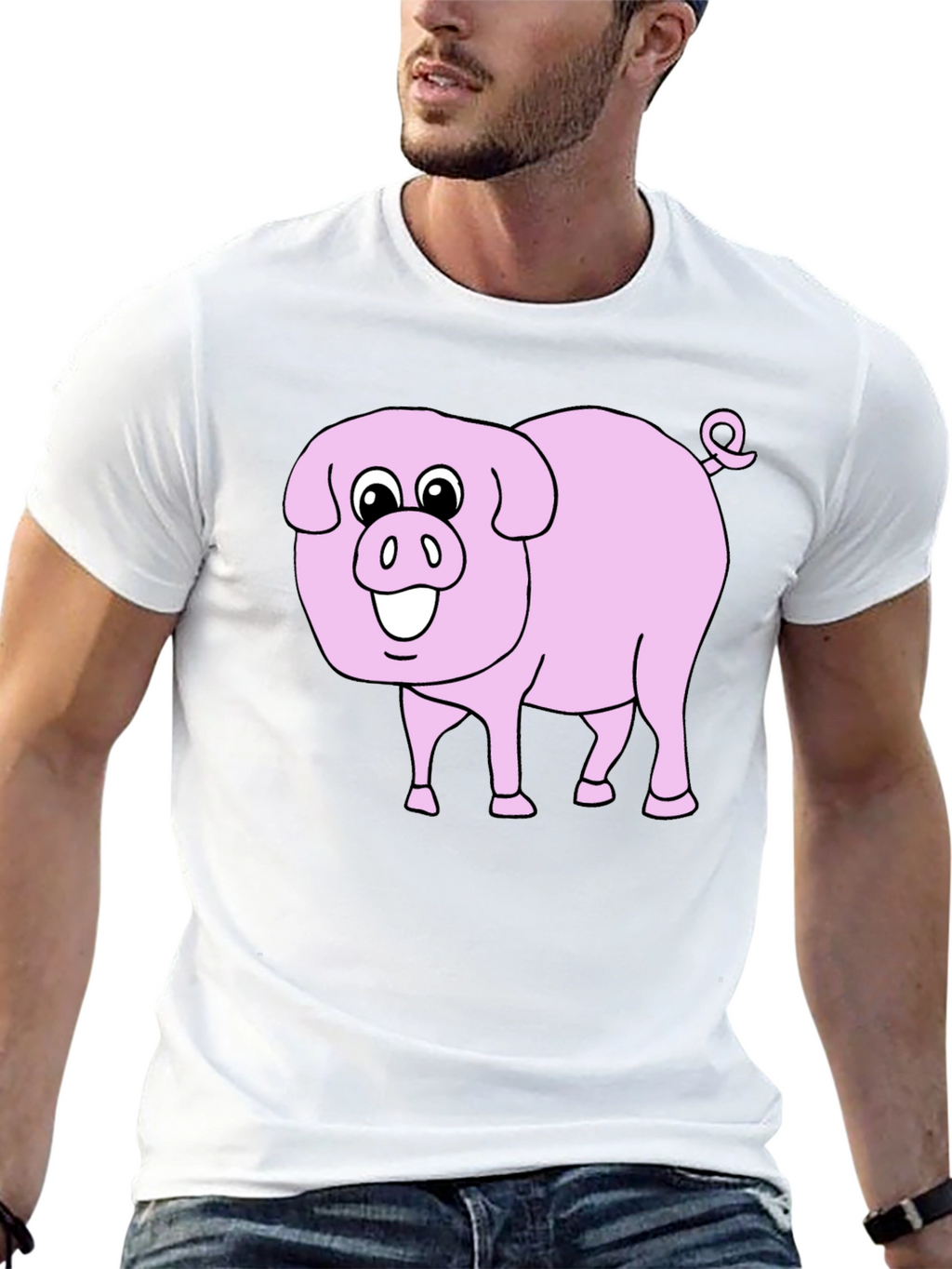 Cute Pig Graphic Tee - Black Cotton Blend