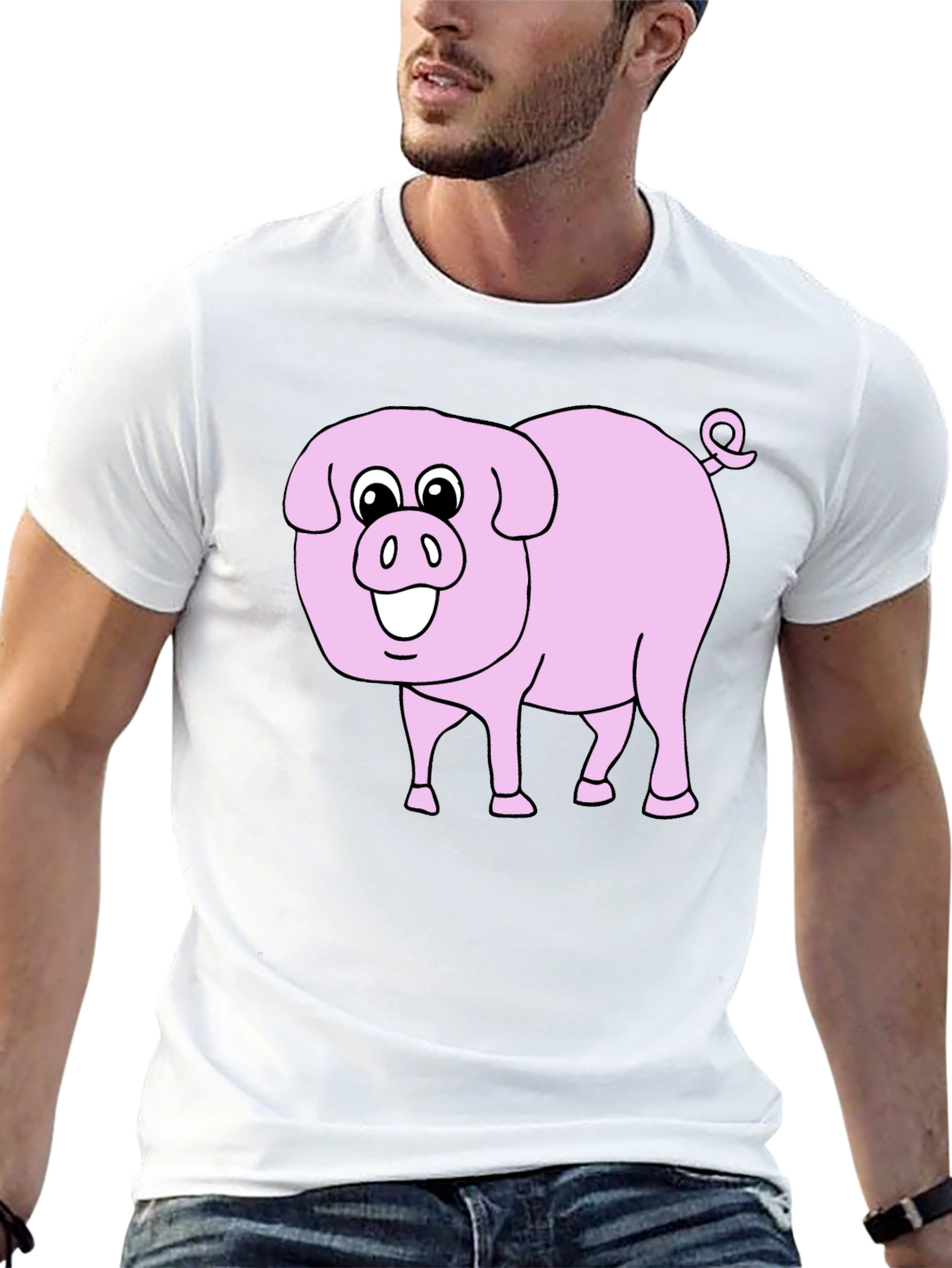Cute Pig Graphic Tee - Black Cotton Blend