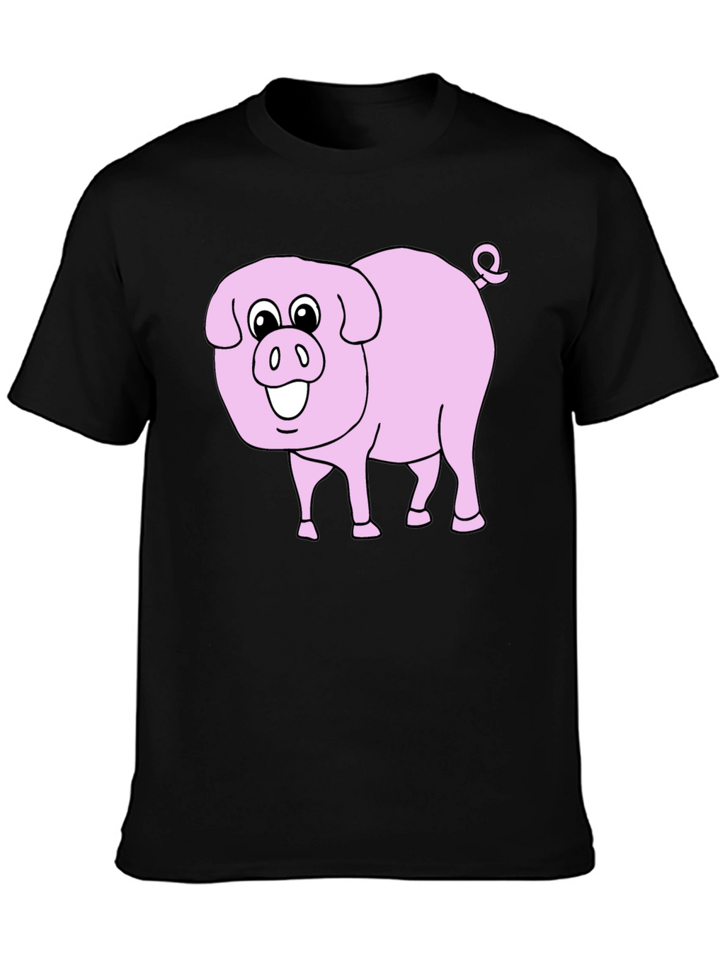 Cute Pig Graphic Tee - Black Cotton Blend