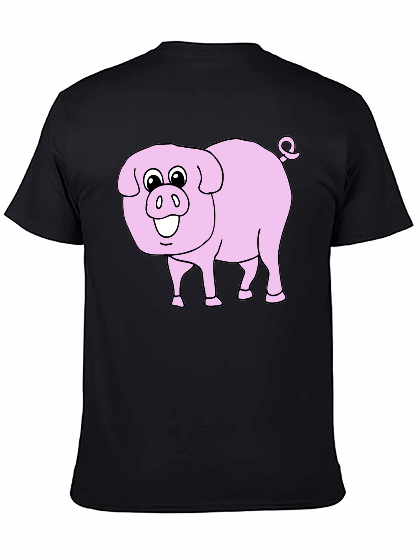 Cute Pig Graphic Tee - Black Cotton Blend