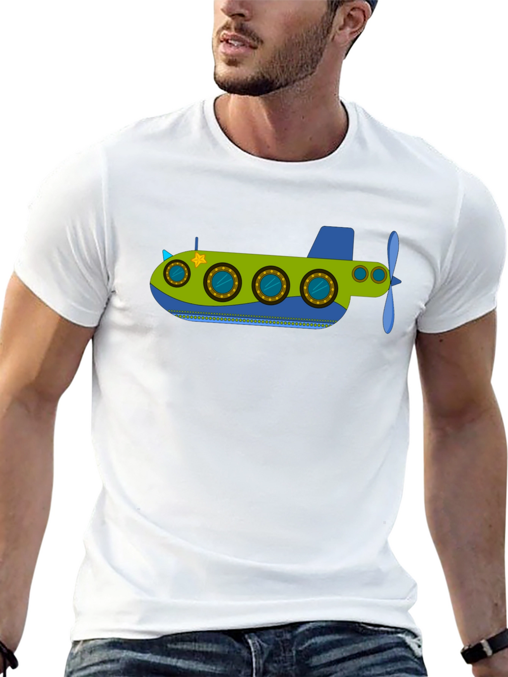 Fun Submarine Graphic Tee - Black Cotton Blend
