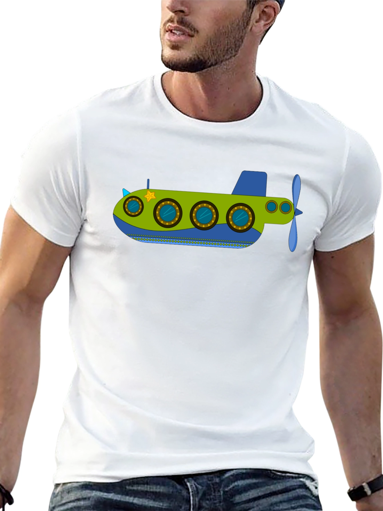 Fun Submarine Graphic Tee - Black Cotton Blend