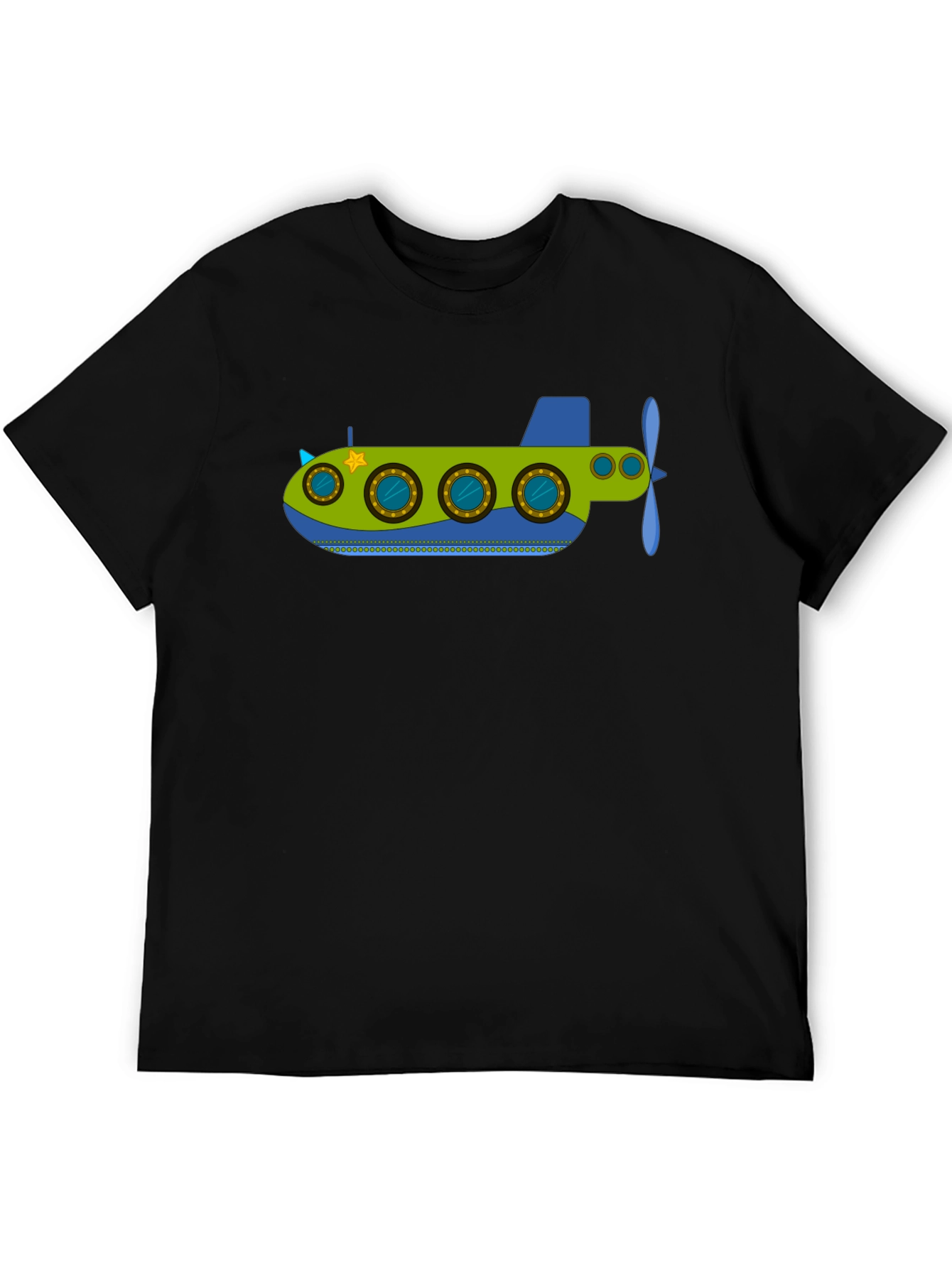 Fun Submarine Graphic Tee - Black Cotton Blend