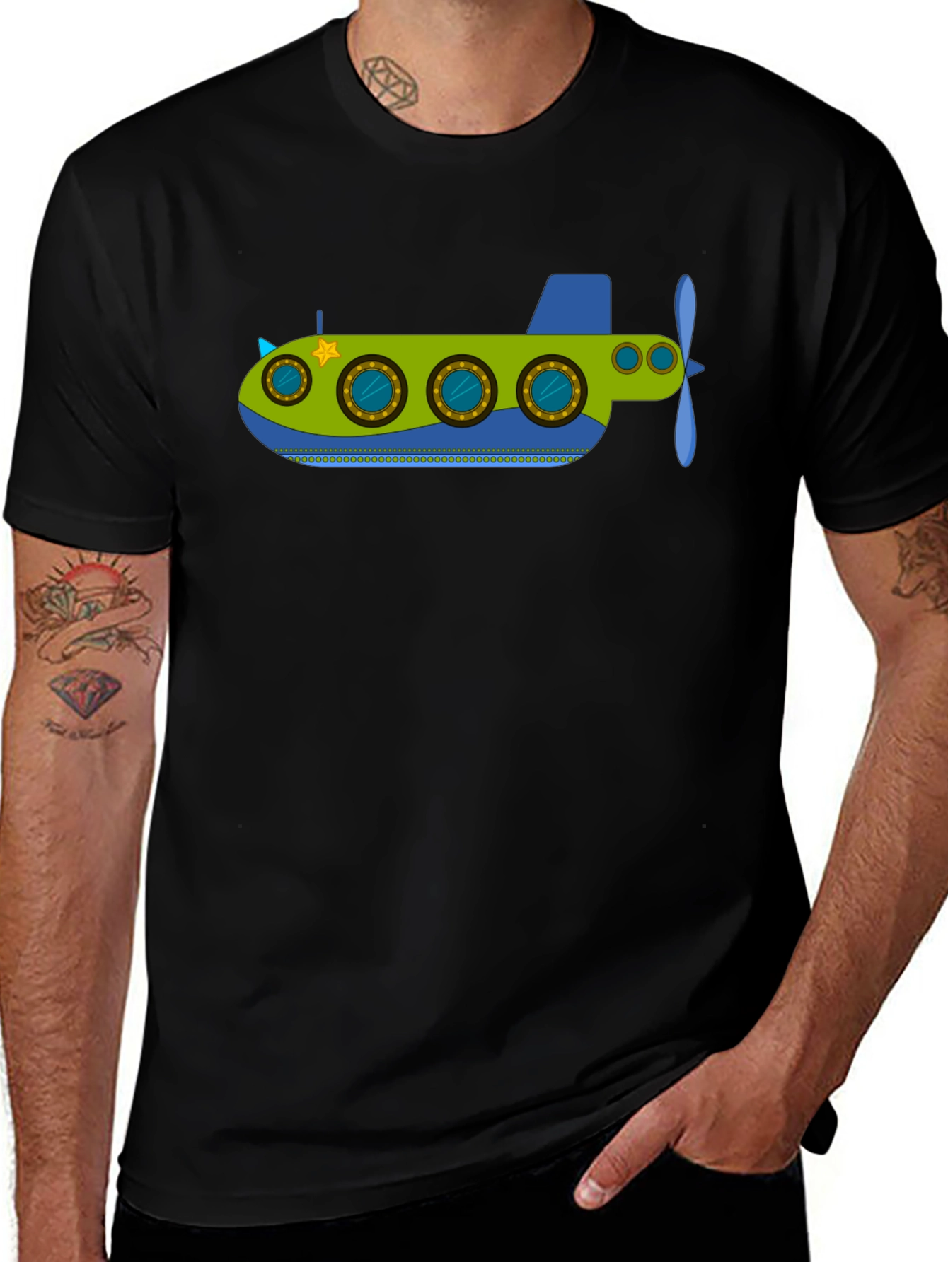 Fun Submarine Graphic Tee - Black Cotton Blend