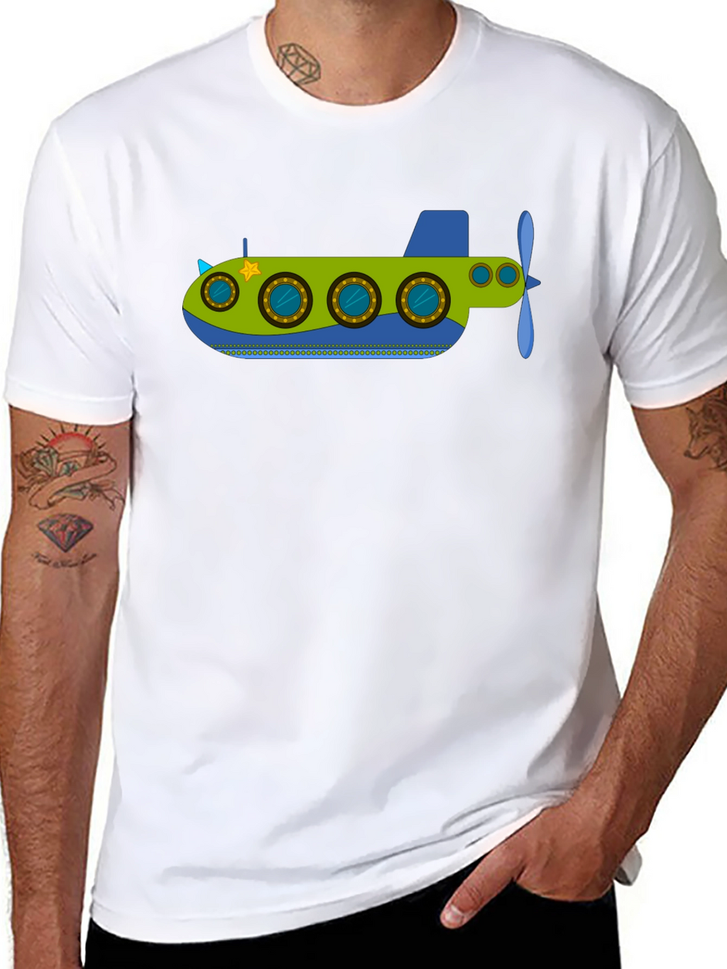 Fun Submarine Graphic Tee - Black Cotton Blend