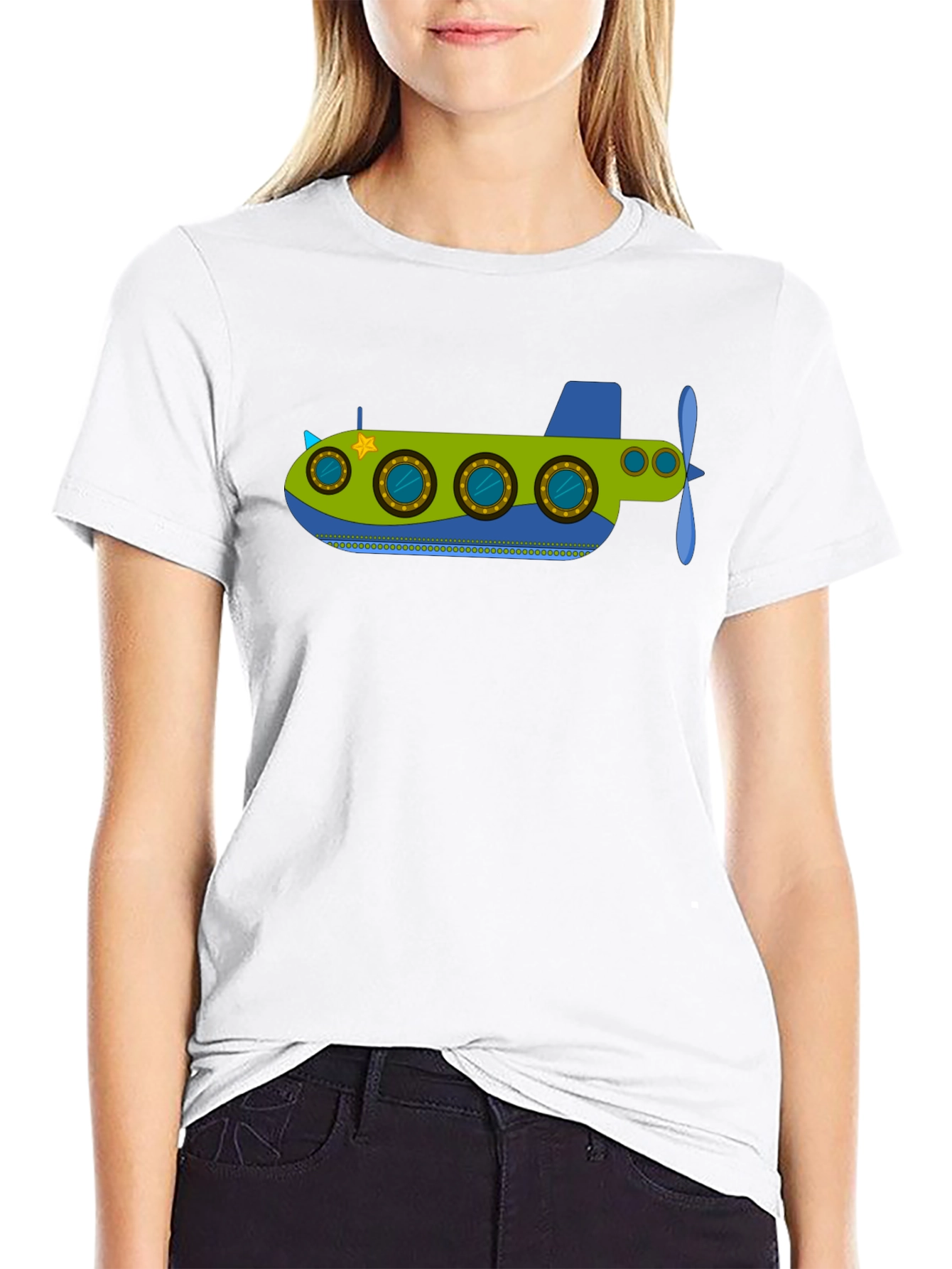 Fun Submarine Graphic Tee - Black Cotton Blend