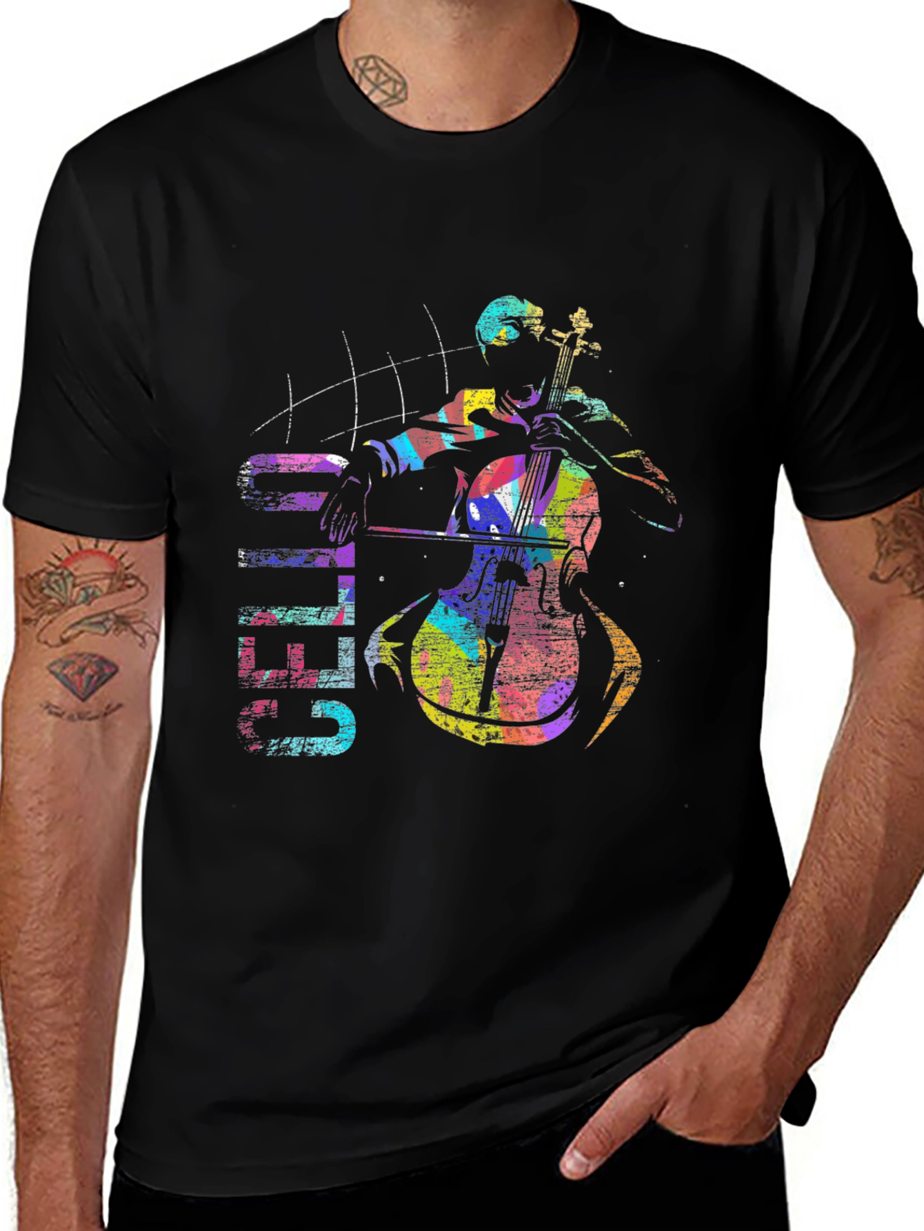 Colorful Cello Player Graphic T-Shirt