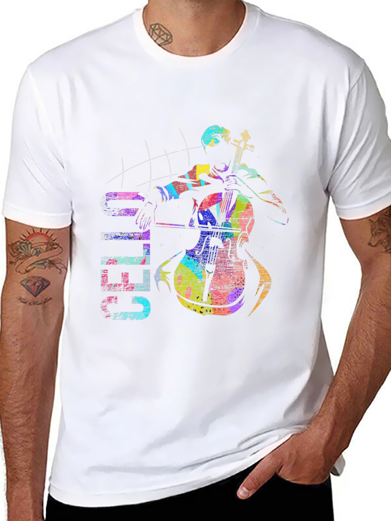 Colorful Cello Player Graphic T-Shirt