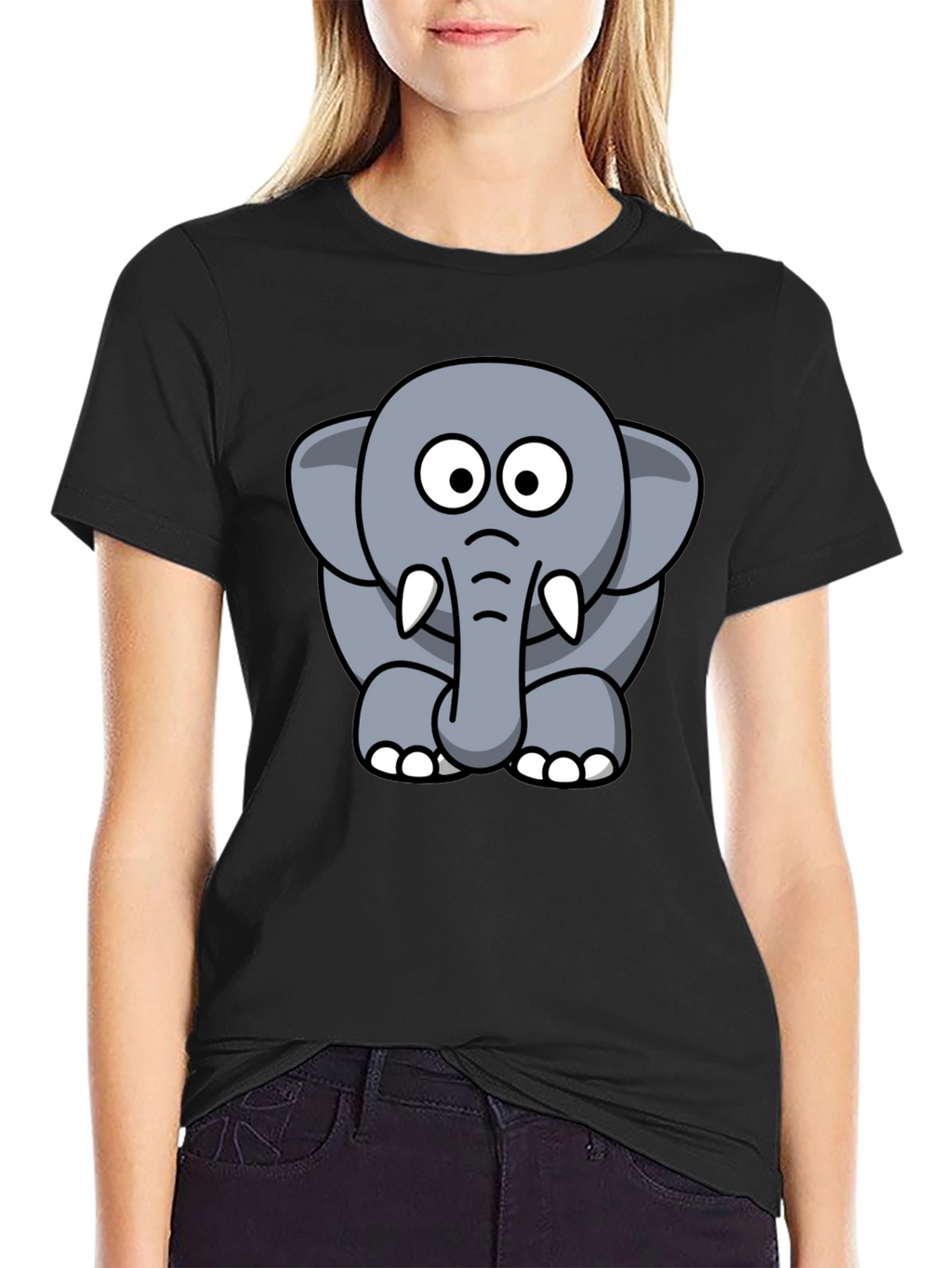 Cute Elephant Cartoon Graphic Tee - Black T-Shirt