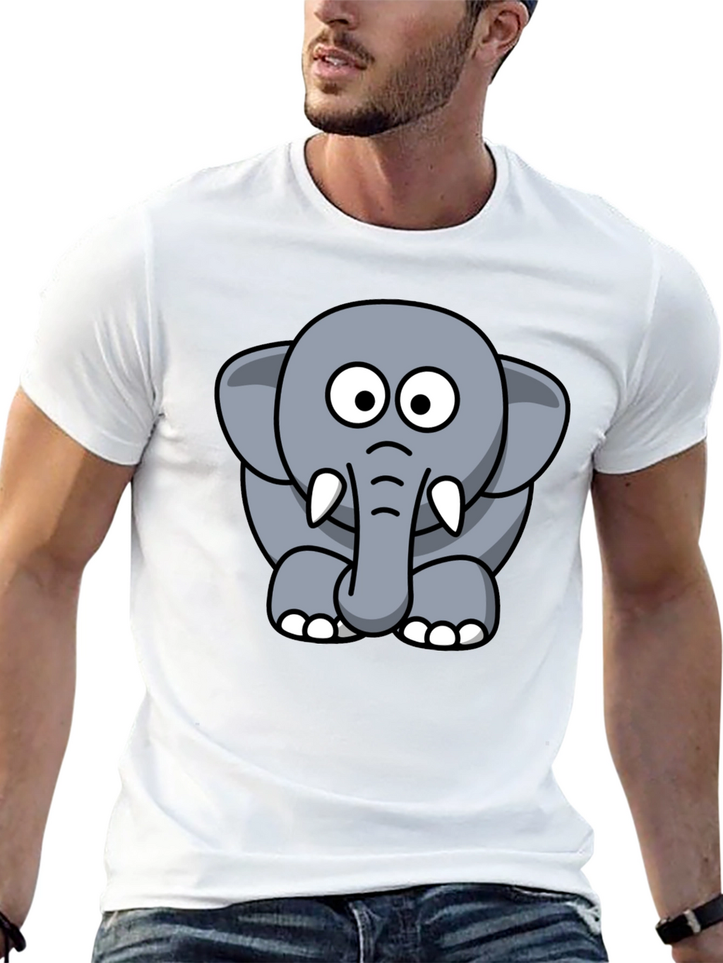 Cute Elephant Cartoon Graphic Tee - Black T-Shirt