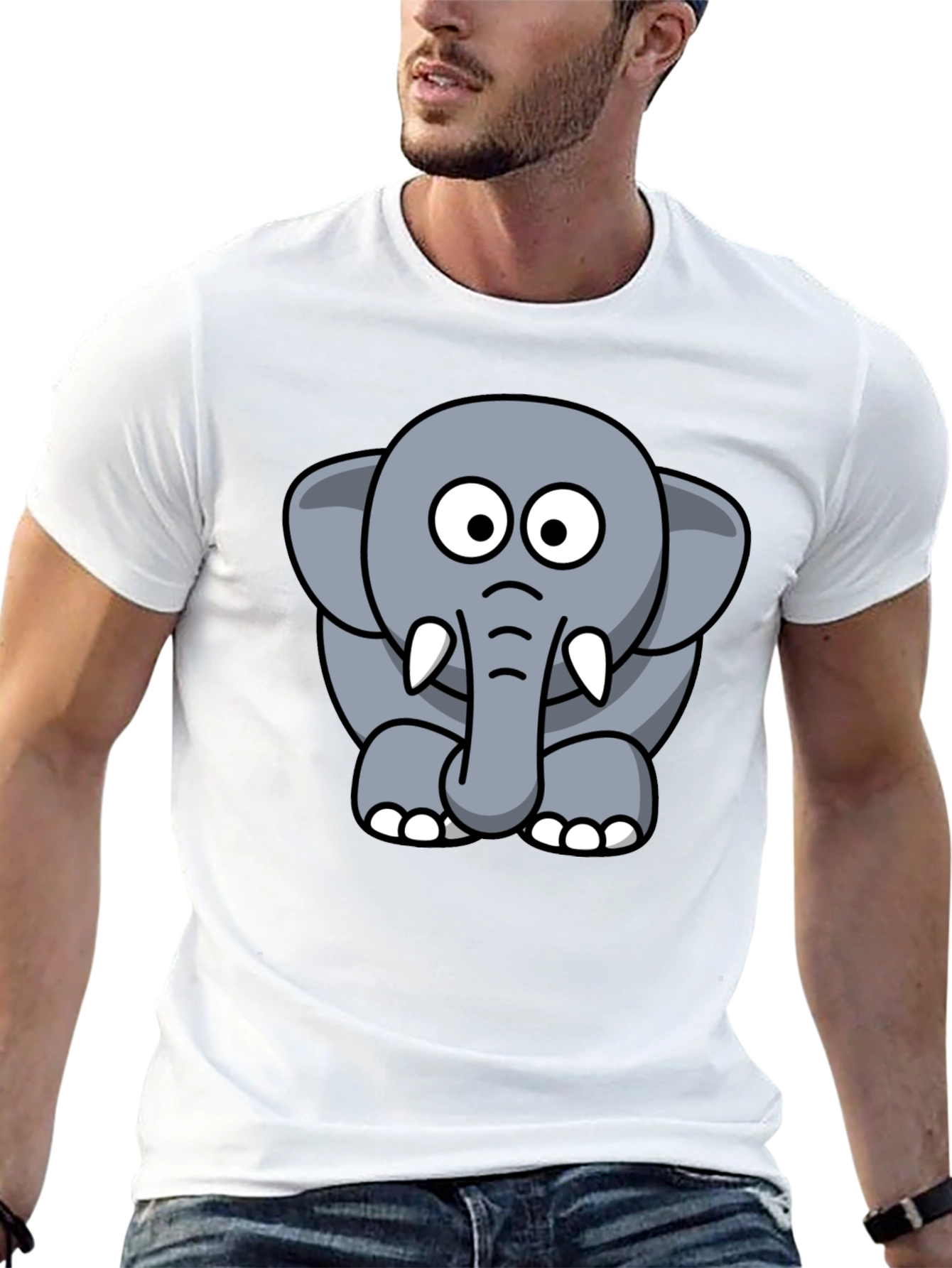 Cute Elephant Cartoon Graphic Tee - Black T-Shirt