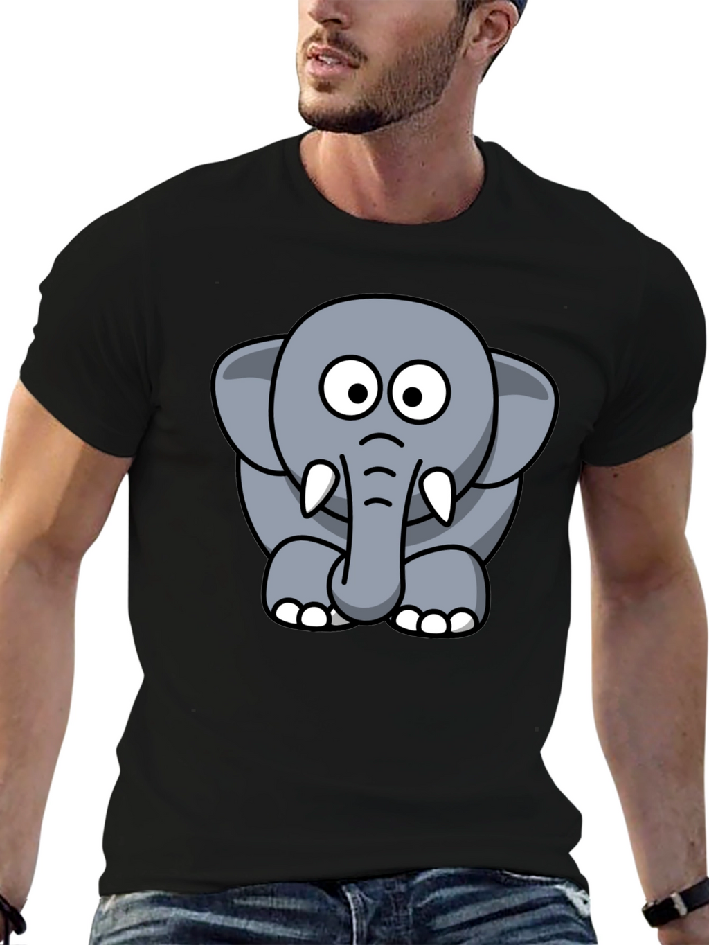 Cute Elephant Cartoon Graphic Tee - Black T-Shirt