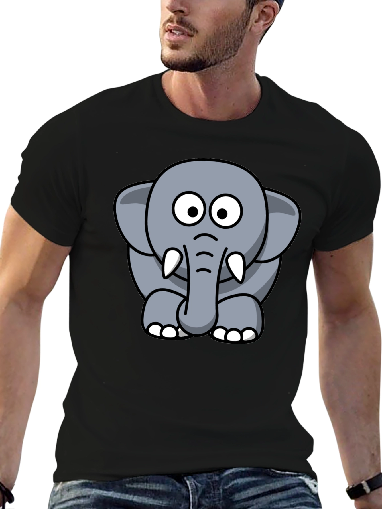 Cute Elephant Cartoon Graphic Tee - Black T-Shirt