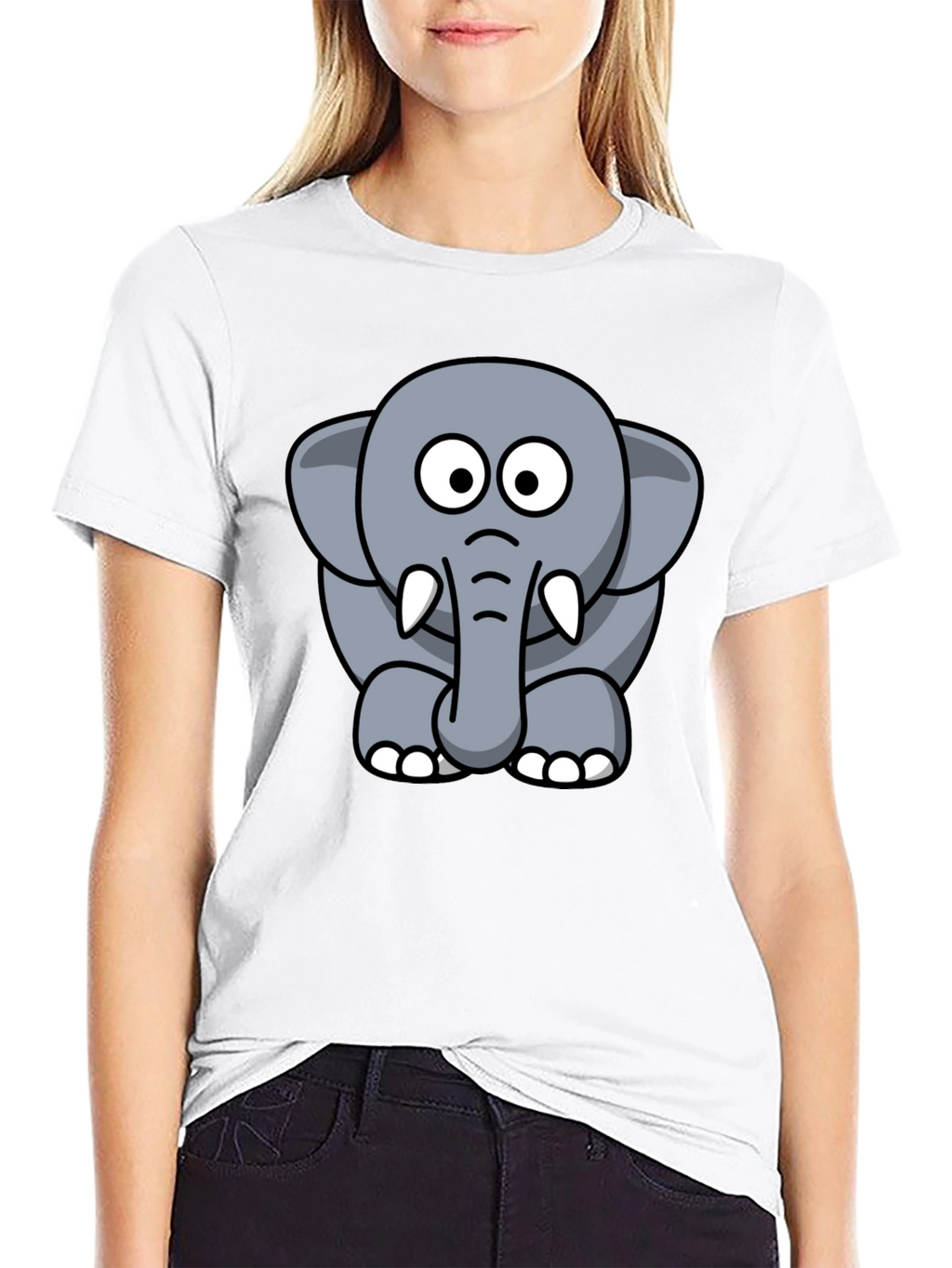 Cute Elephant Cartoon Graphic Tee - Black T-Shirt