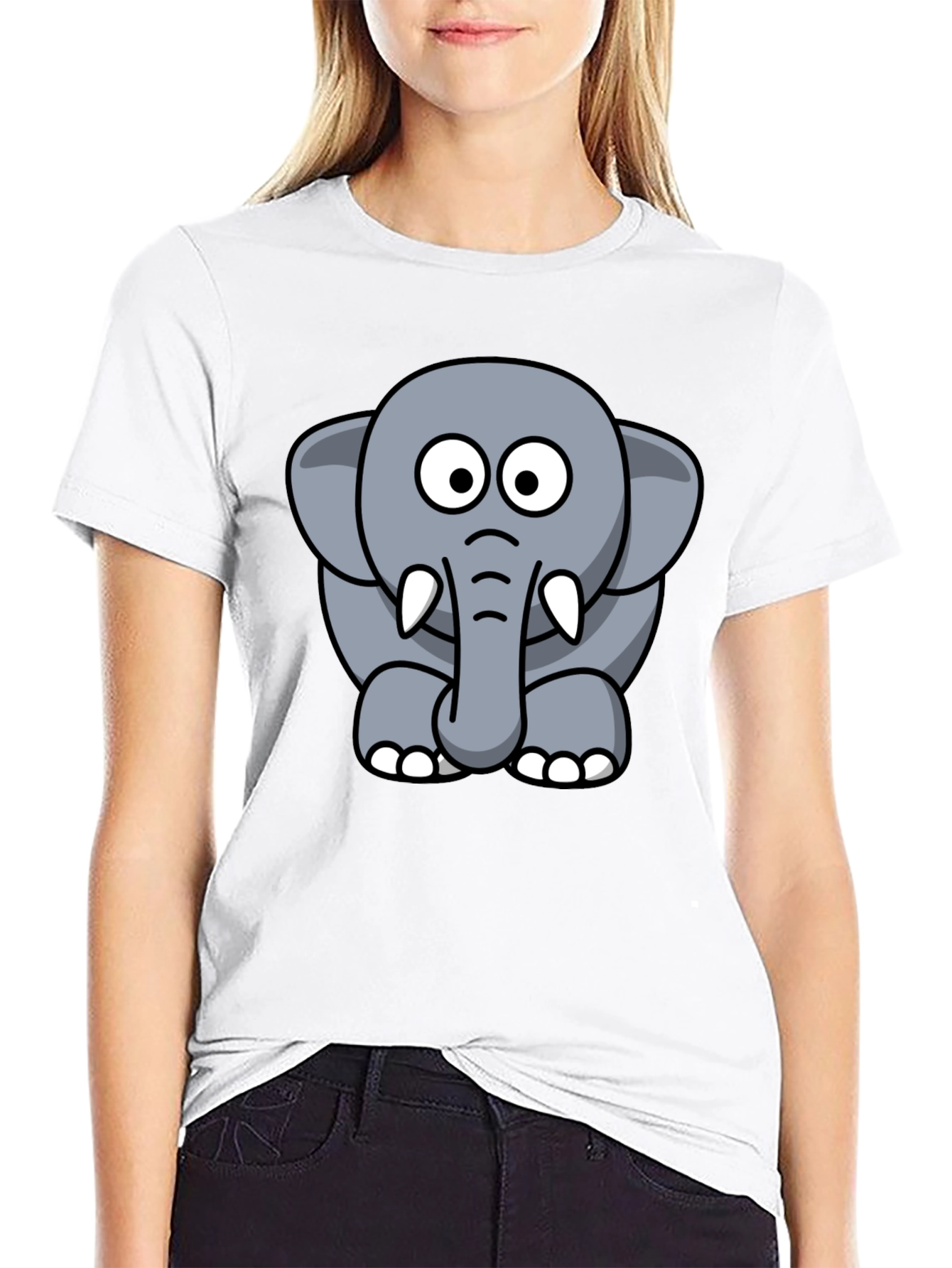 Cute Elephant Cartoon Graphic Tee - Black T-Shirt