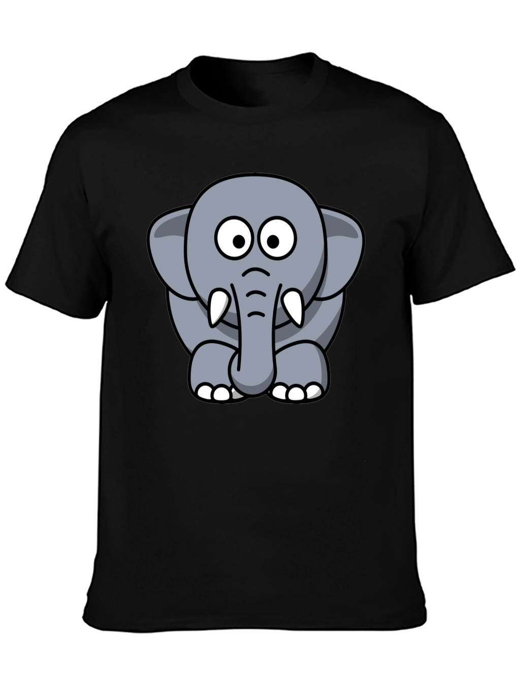 Cute Elephant Cartoon Graphic Tee - Black T-Shirt