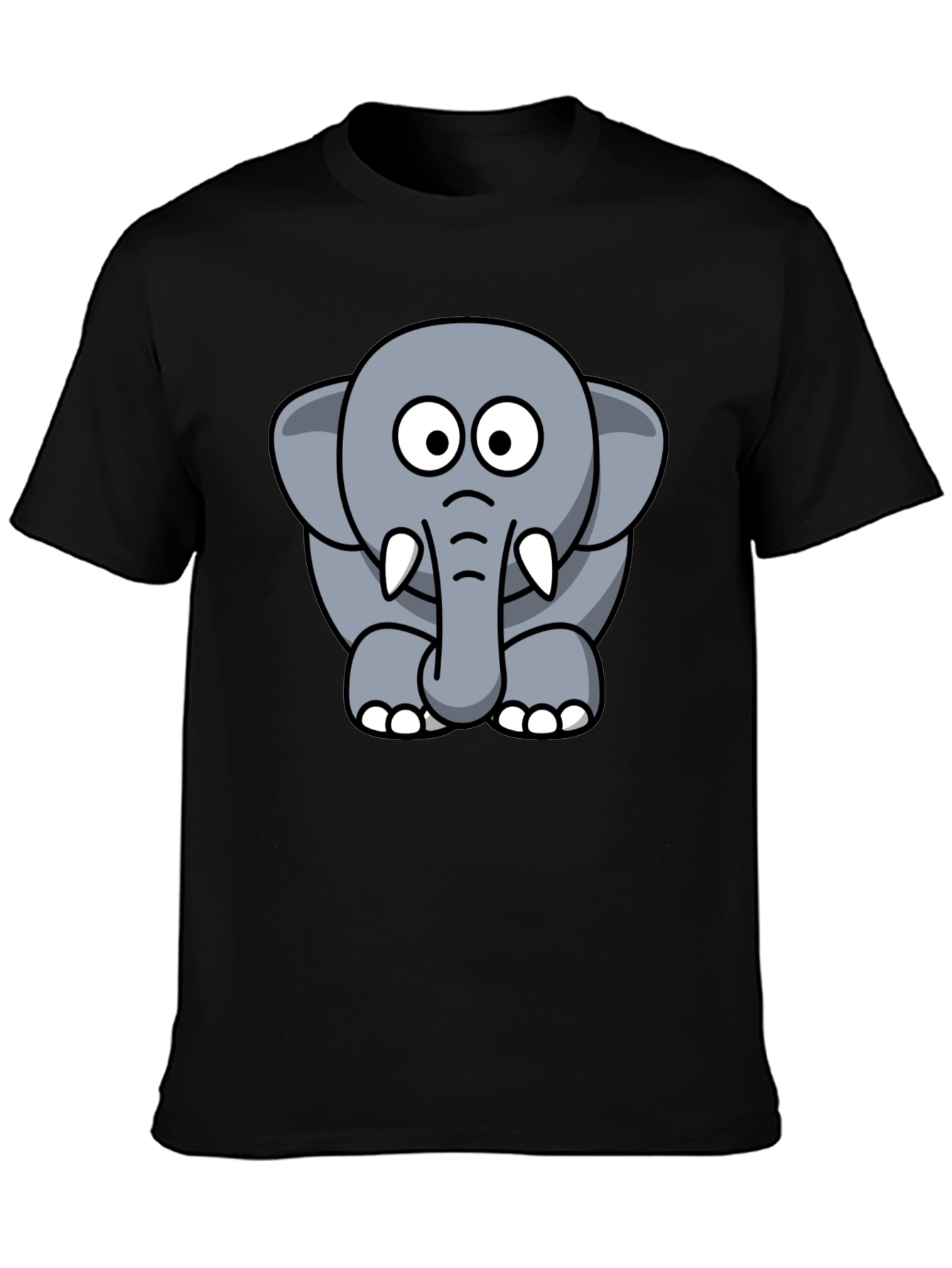 Cute Elephant Cartoon Graphic Tee - Black T-Shirt