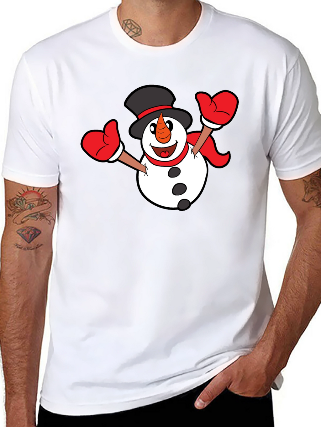 Festive Snowman Graphic T-Shirt - Black