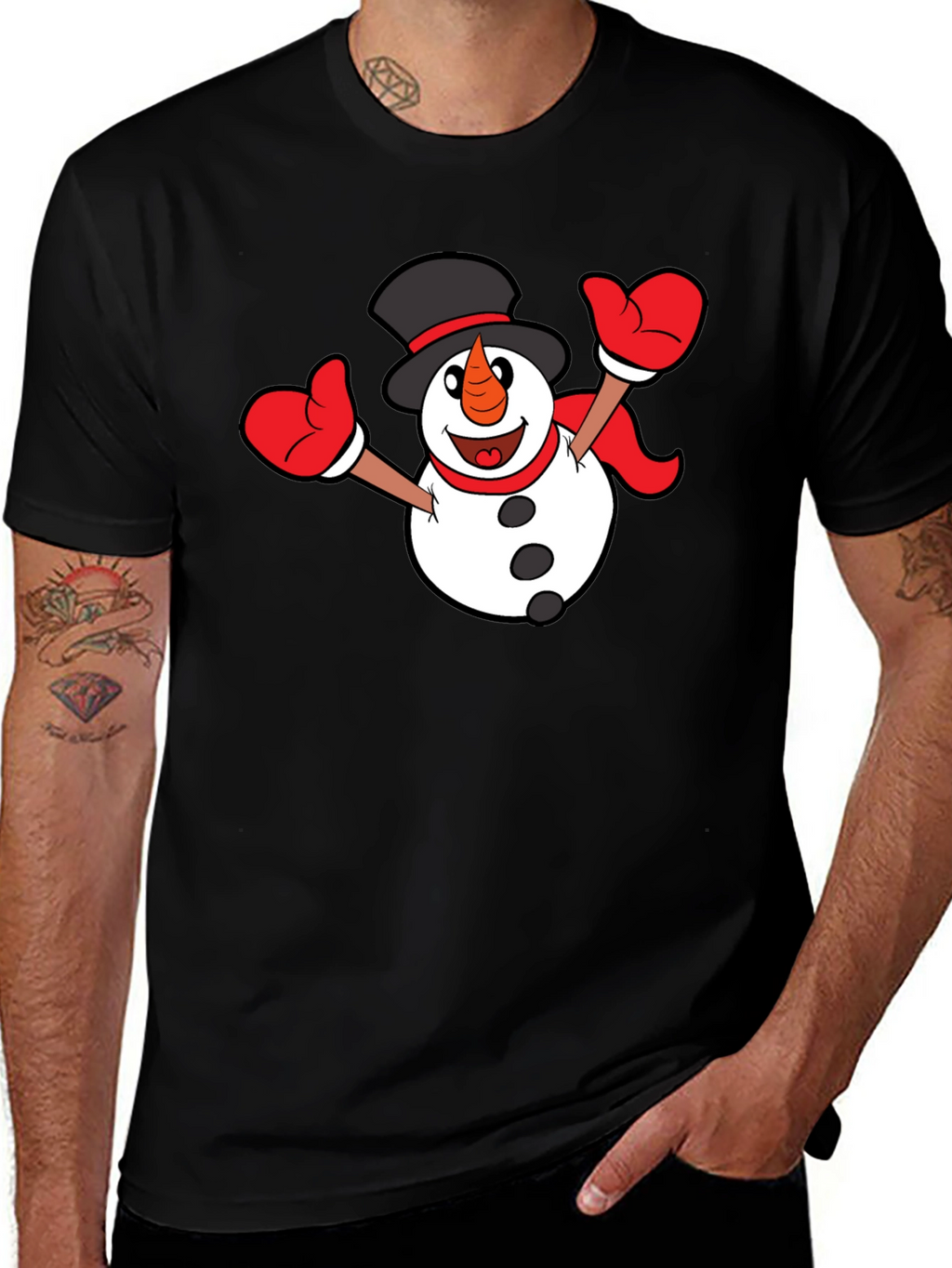 Festive Snowman Graphic T-Shirt - Black