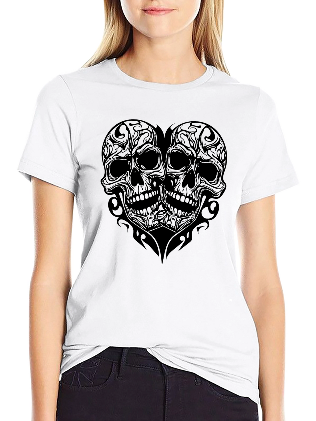 Skull Heart Graphic Print T-Shirt - Mens Black Tee