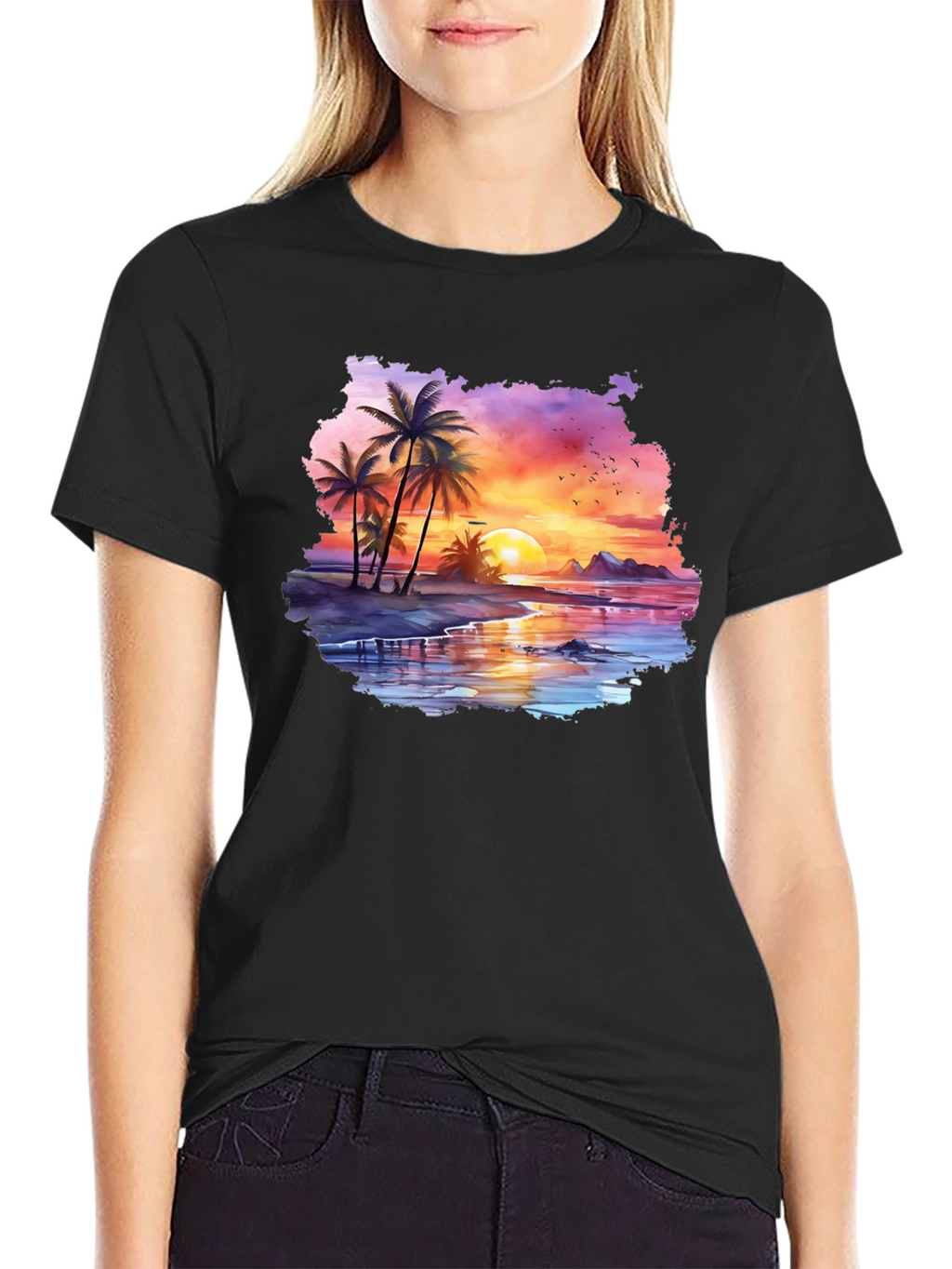 Tropical Sunset Palm Tree Graphic T-Shirt