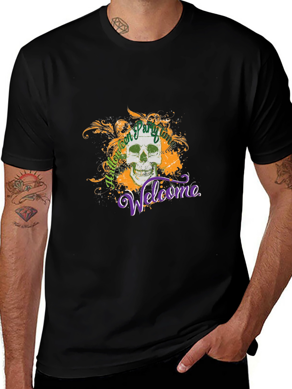 Halloween Party Time Skull Graphic Tee