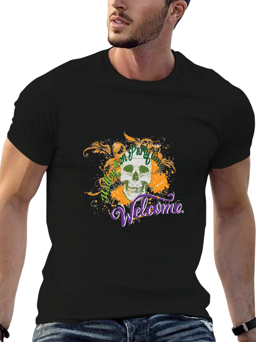 Halloween Party Time Skull Graphic Tee