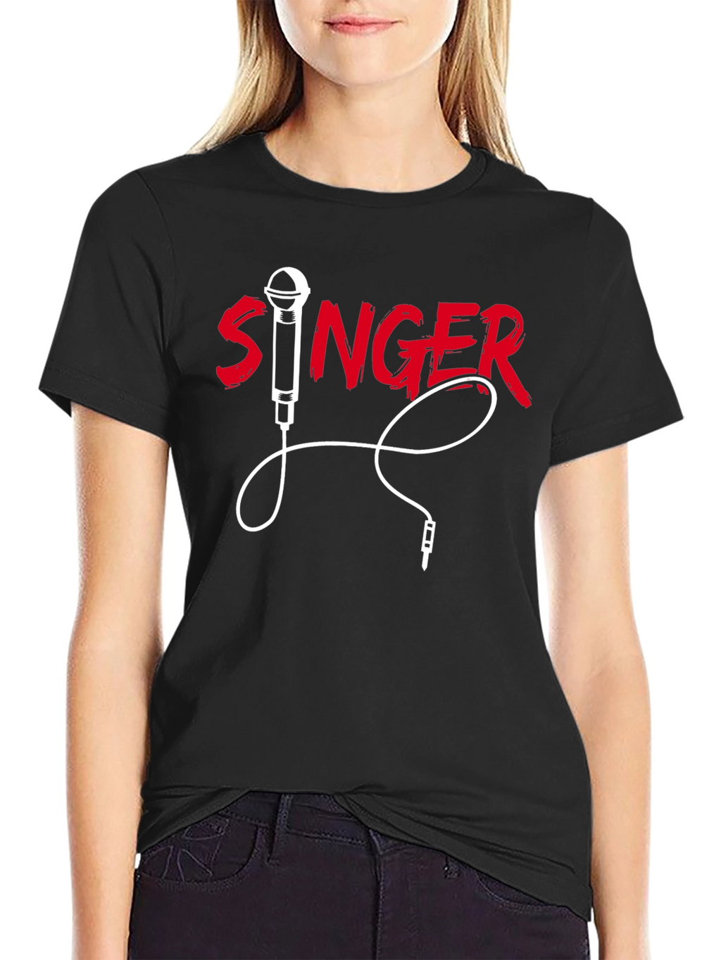 Singer Graphic Black T-Shirt Microphone Design