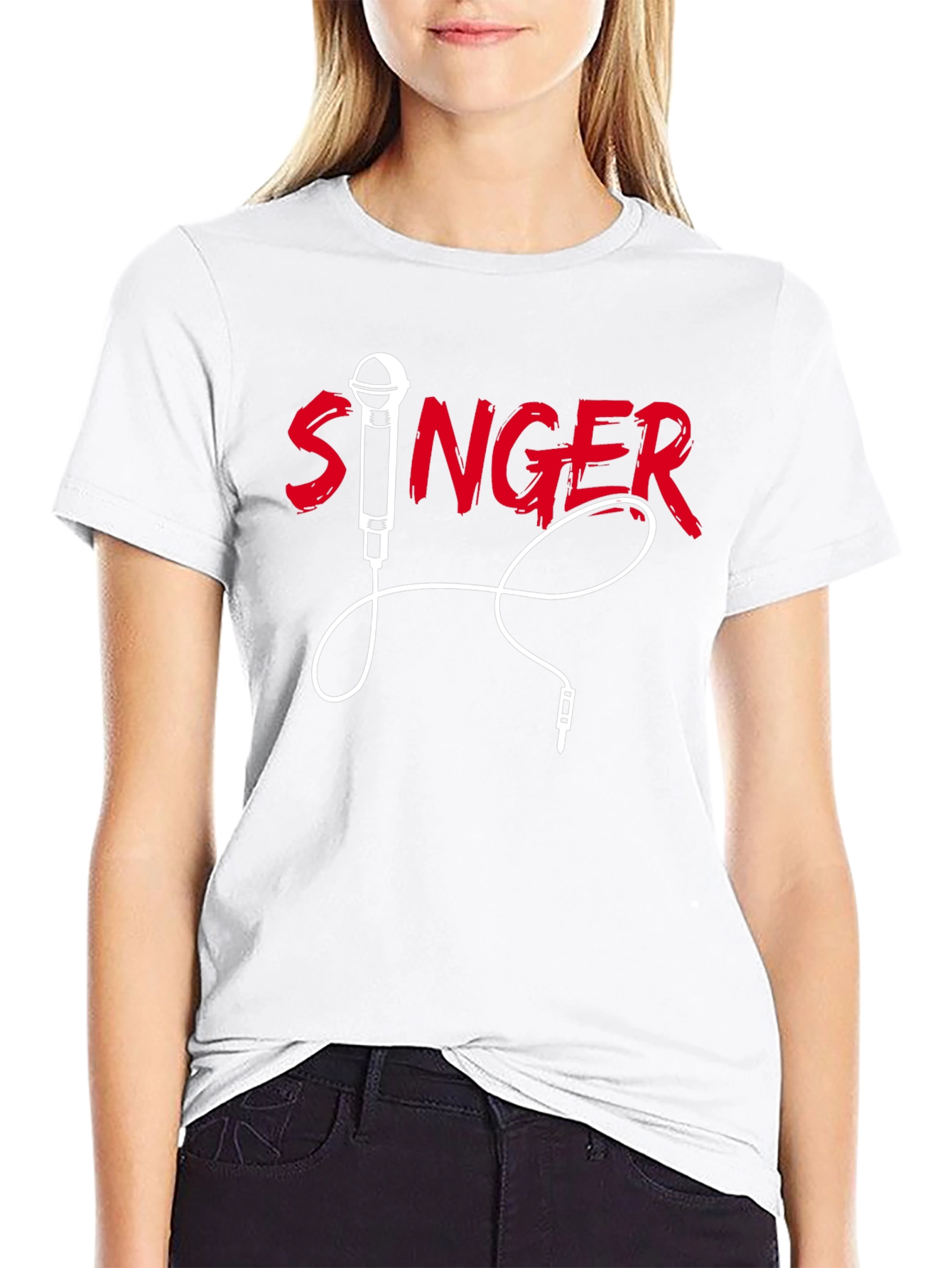 Singer Graphic Black T-Shirt Microphone Design