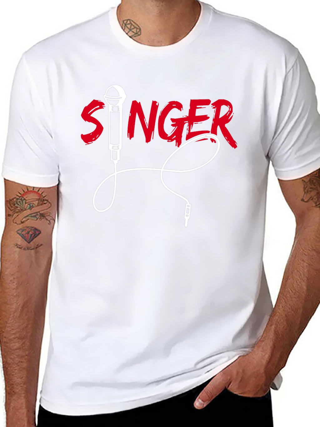Singer Graphic Black T-Shirt Microphone Design