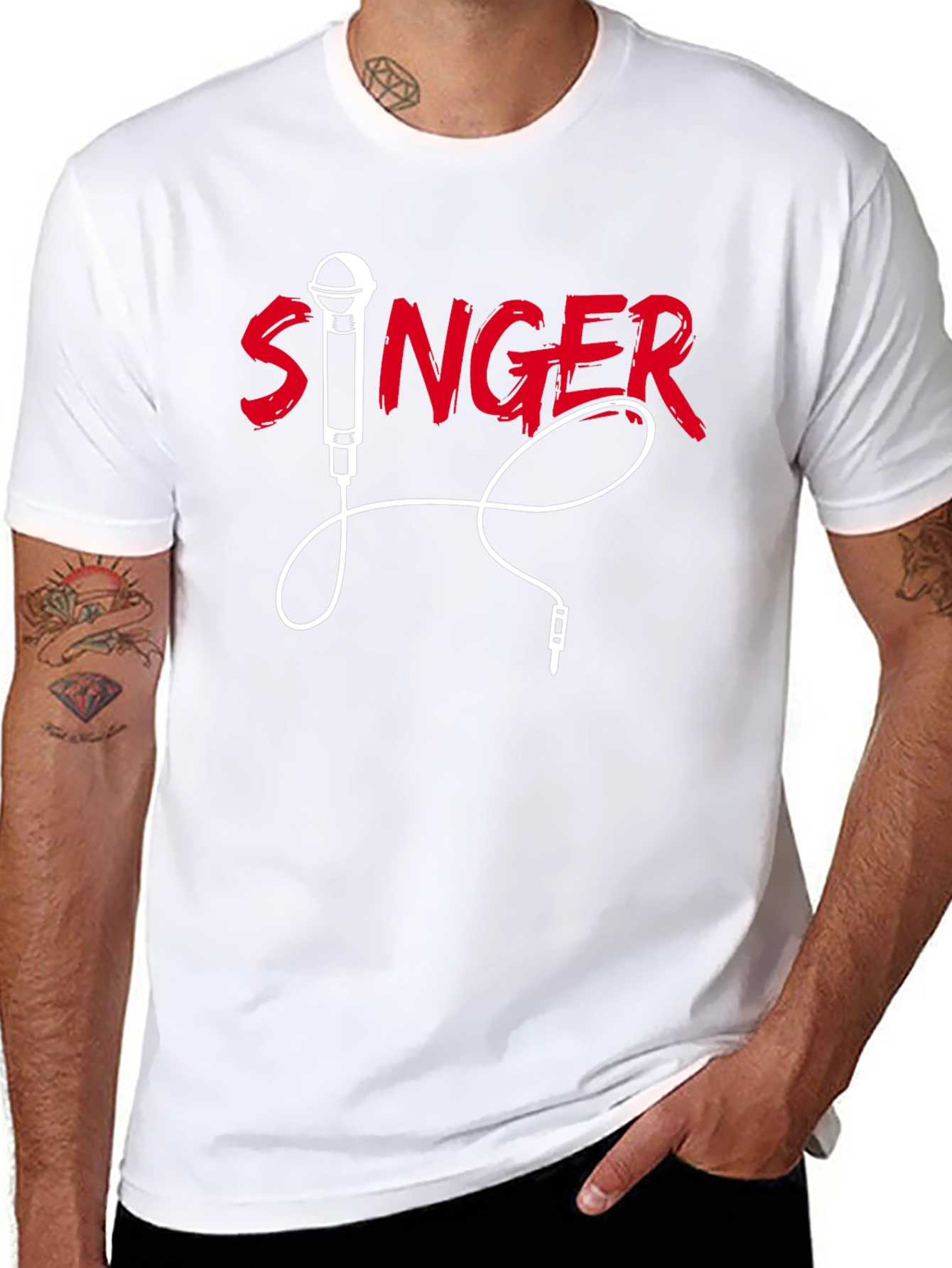 Singer Graphic Black T-Shirt Microphone Design