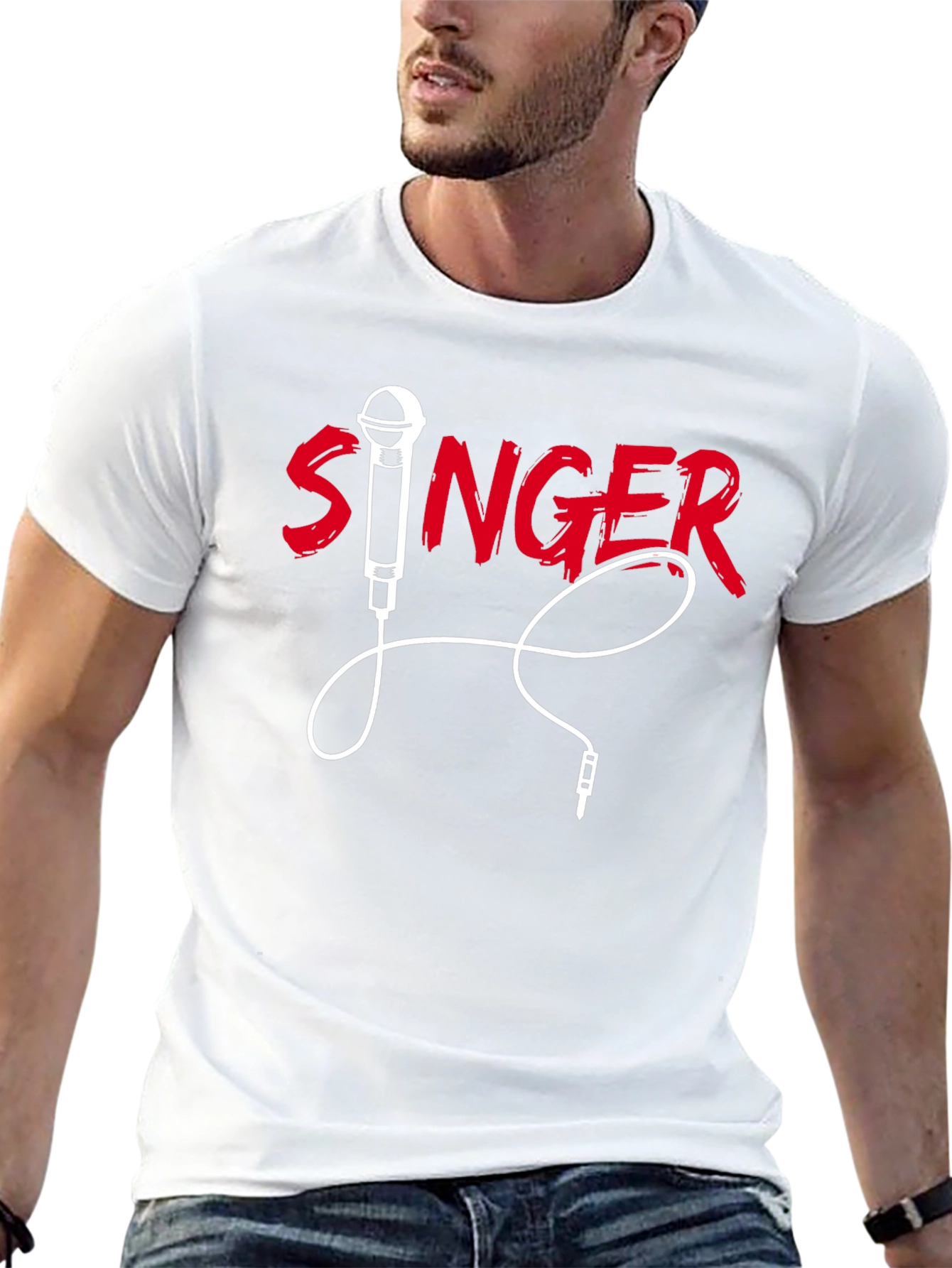 Singer Graphic Black T-Shirt Microphone Design