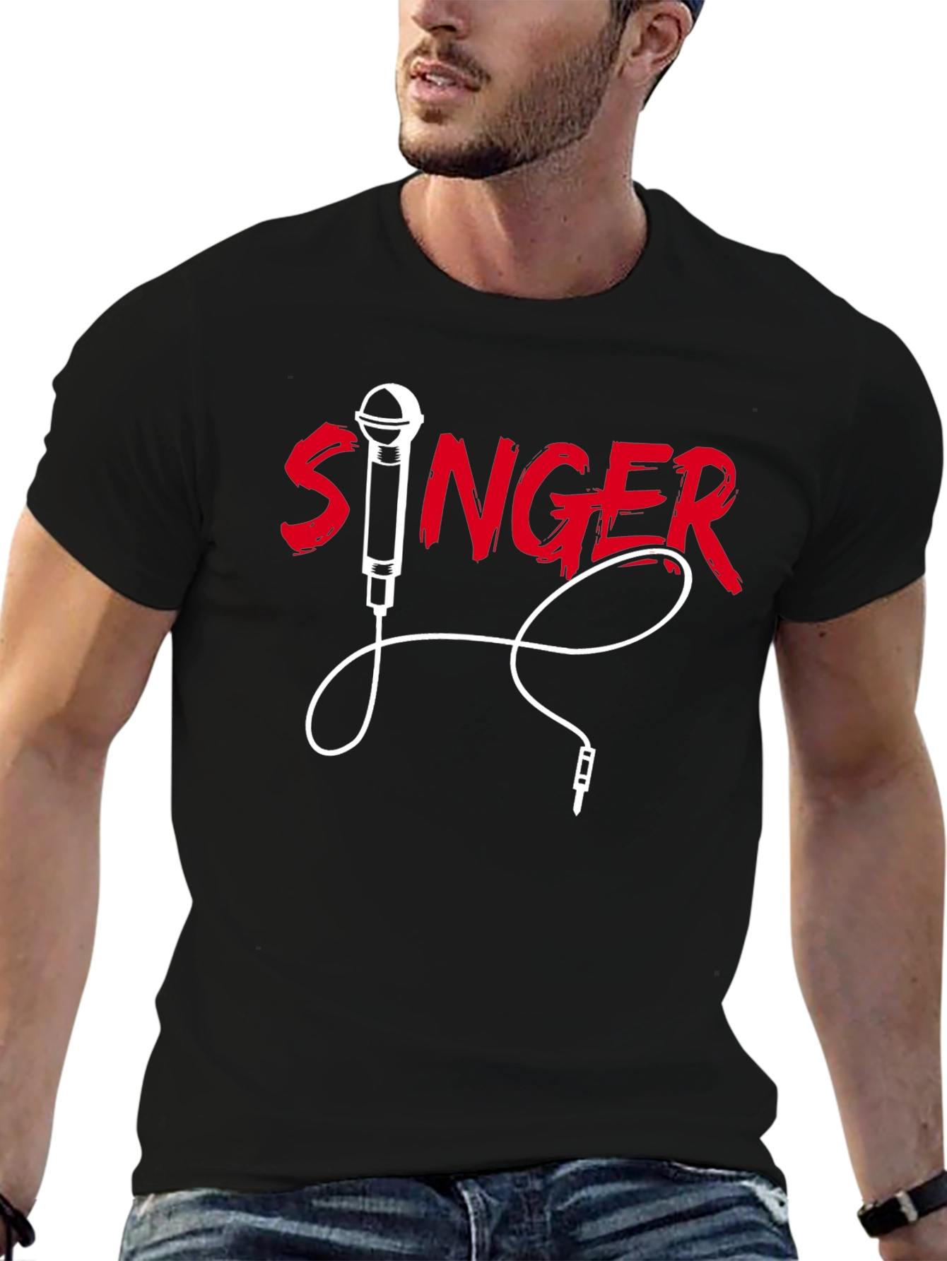 Singer Graphic Black T-Shirt Microphone Design