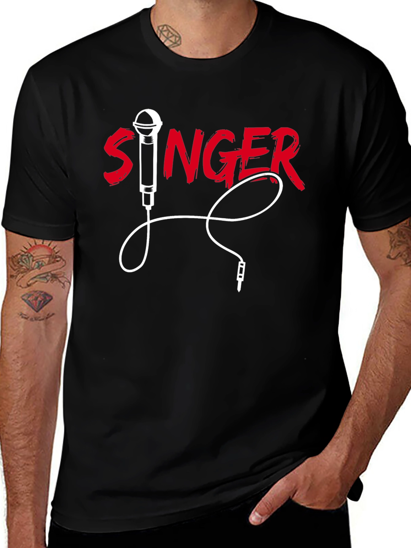 Singer Graphic Black T-Shirt Microphone Design