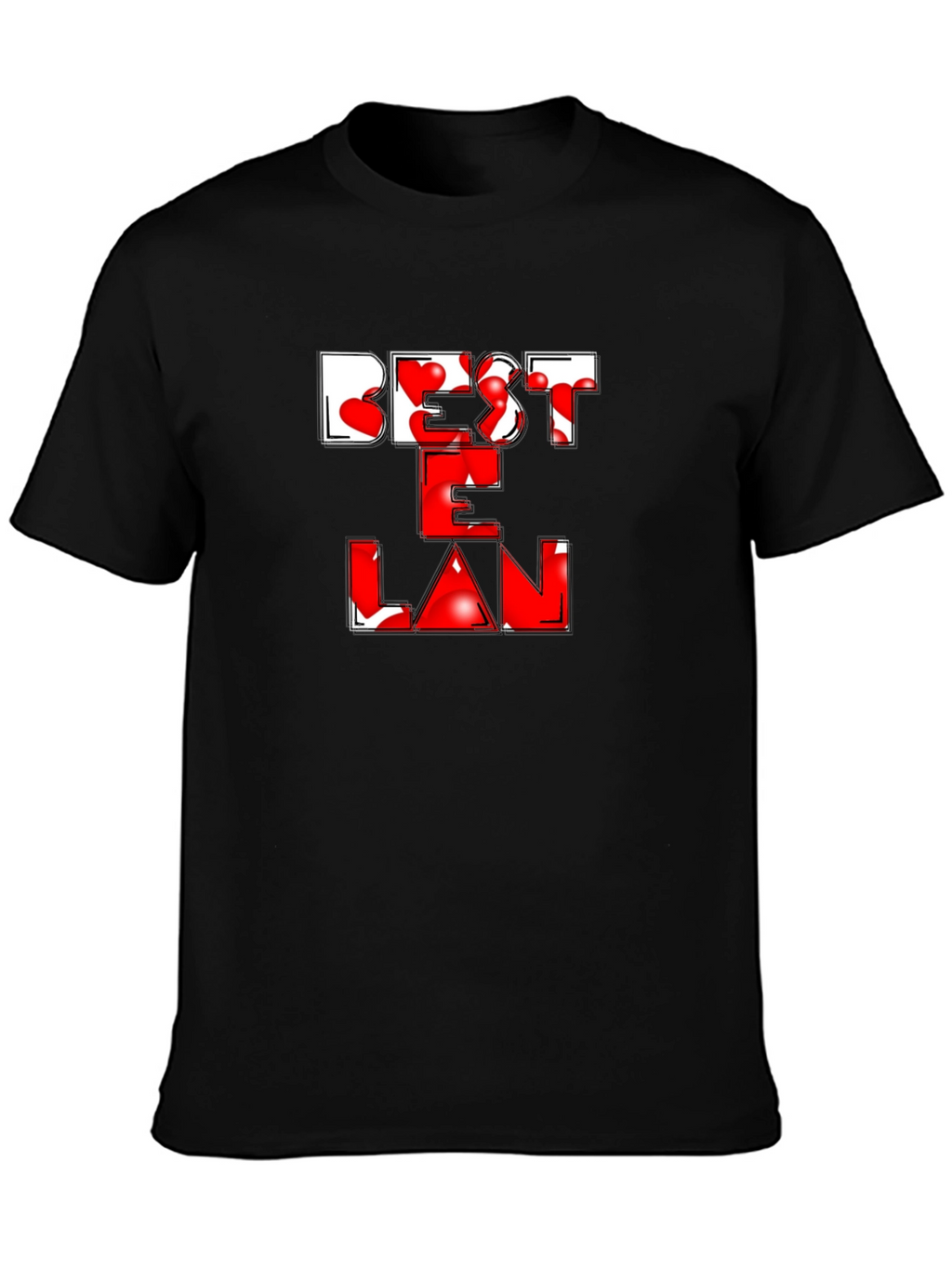 Best E Lan Love Heart Graphic Black T-Shirt