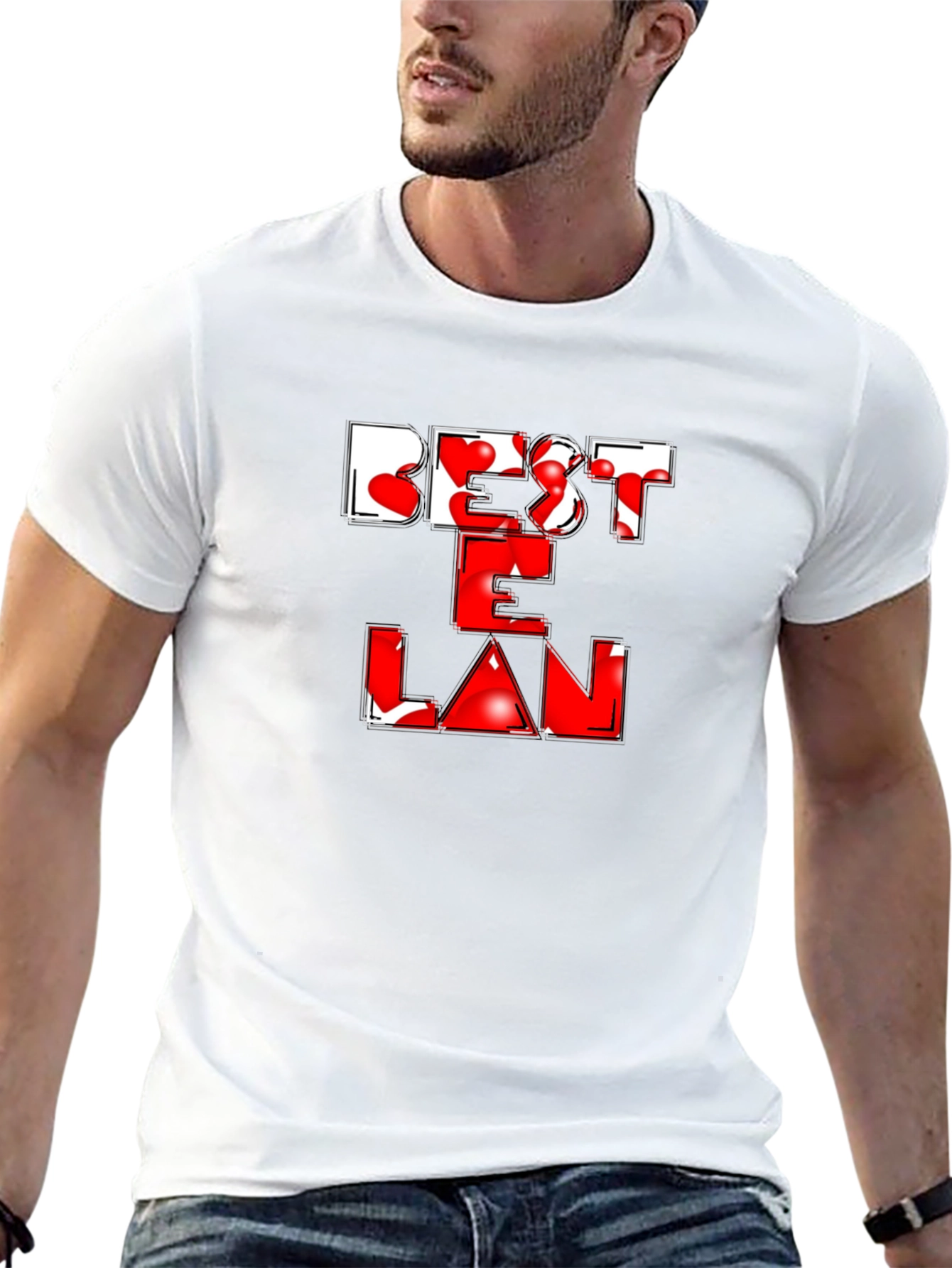 Best E Lan Love Heart Graphic Black T-Shirt