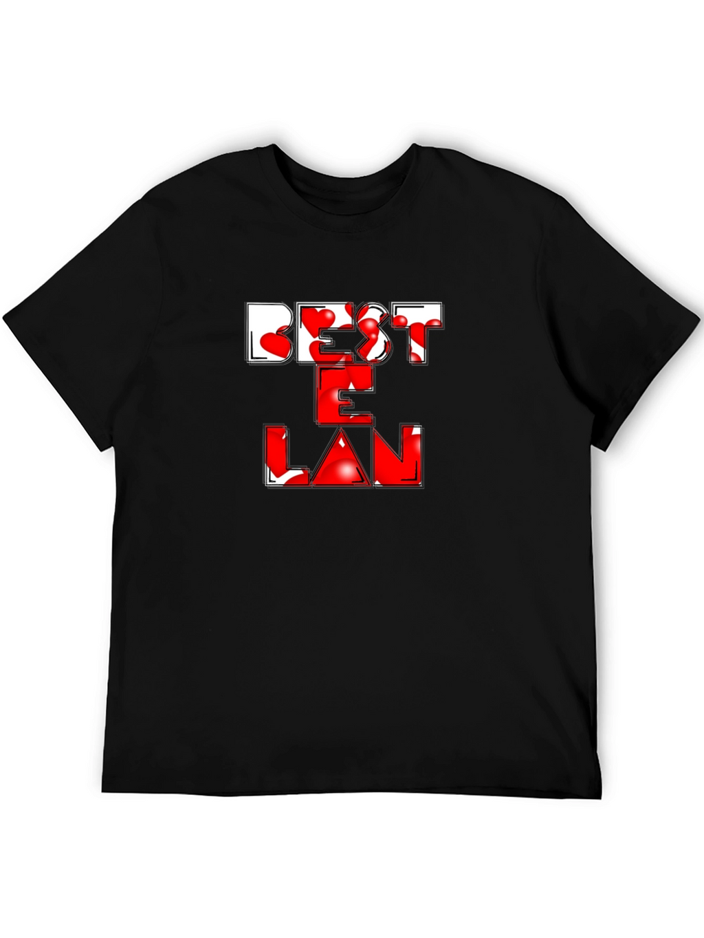 Best E Lan Love Heart Graphic Black T-Shirt