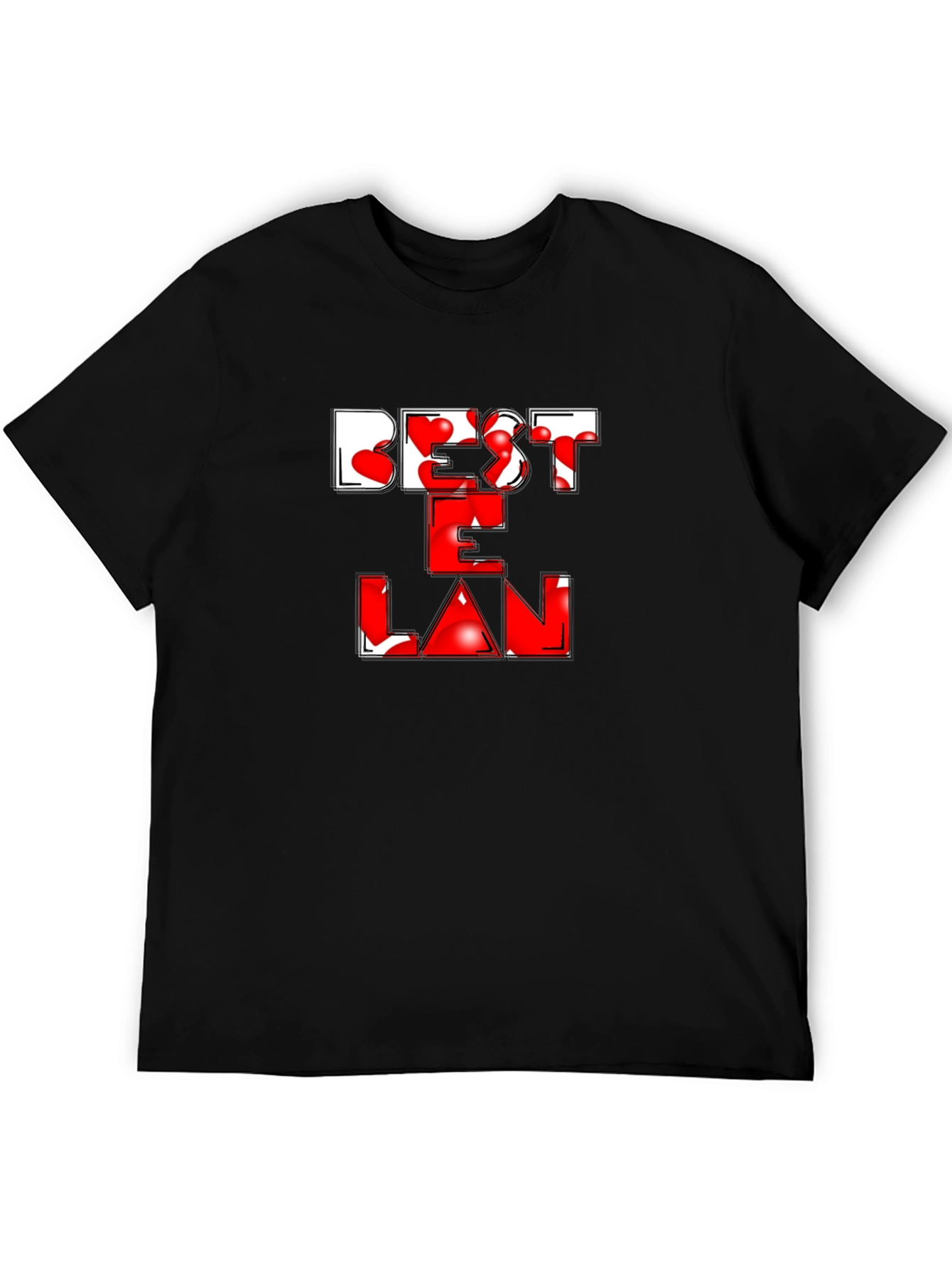 Best E Lan Love Heart Graphic Black T-Shirt