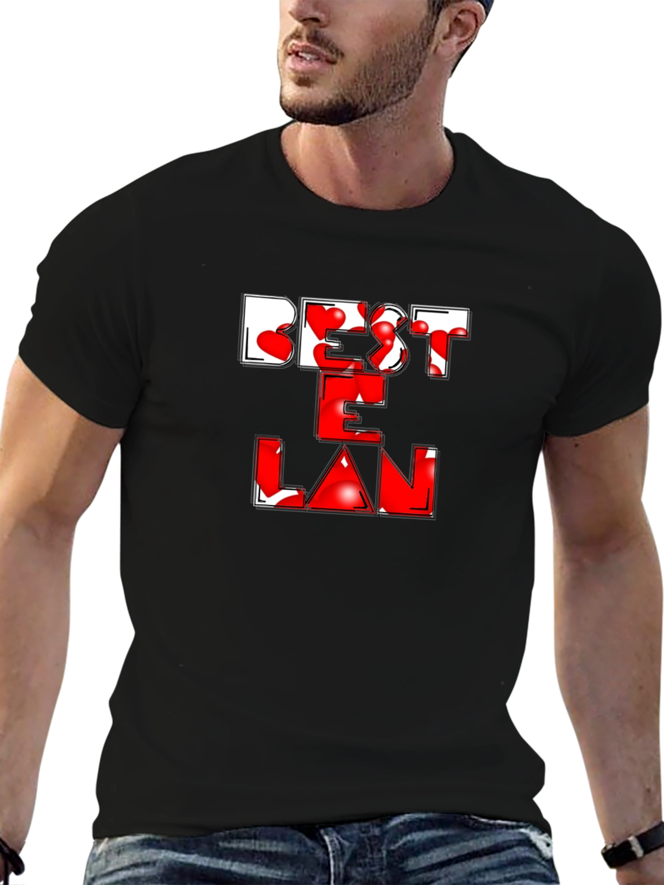 Best E Lan Love Heart Graphic Black T-Shirt